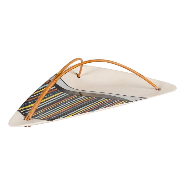 Roger Capron, Delta, Stylized Handled Ceramic Platter, France, 1960 For Sale