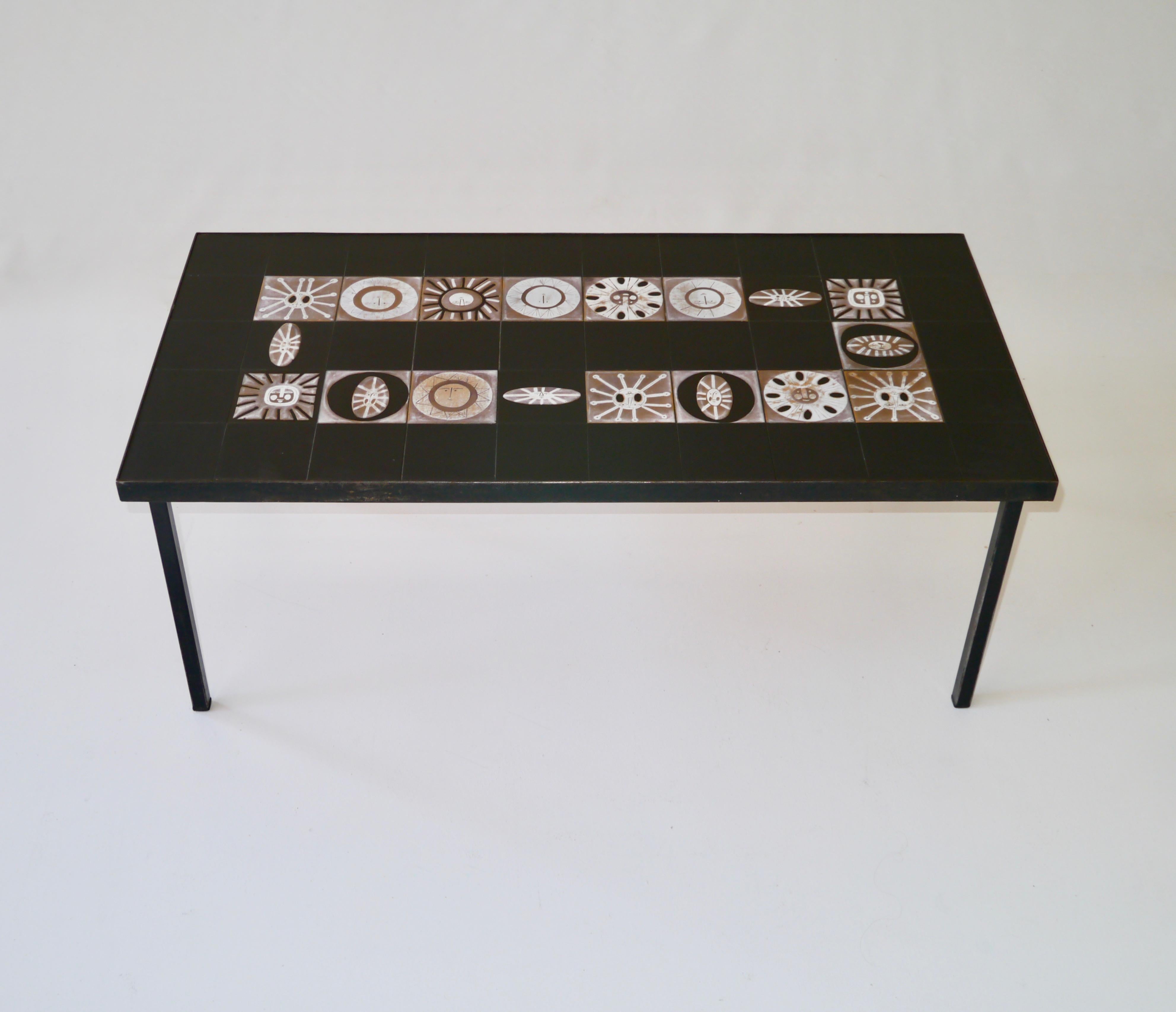 French Roger Capron, Exceptional Ceramic Tiles Top Table, France, circa 1960 For Sale