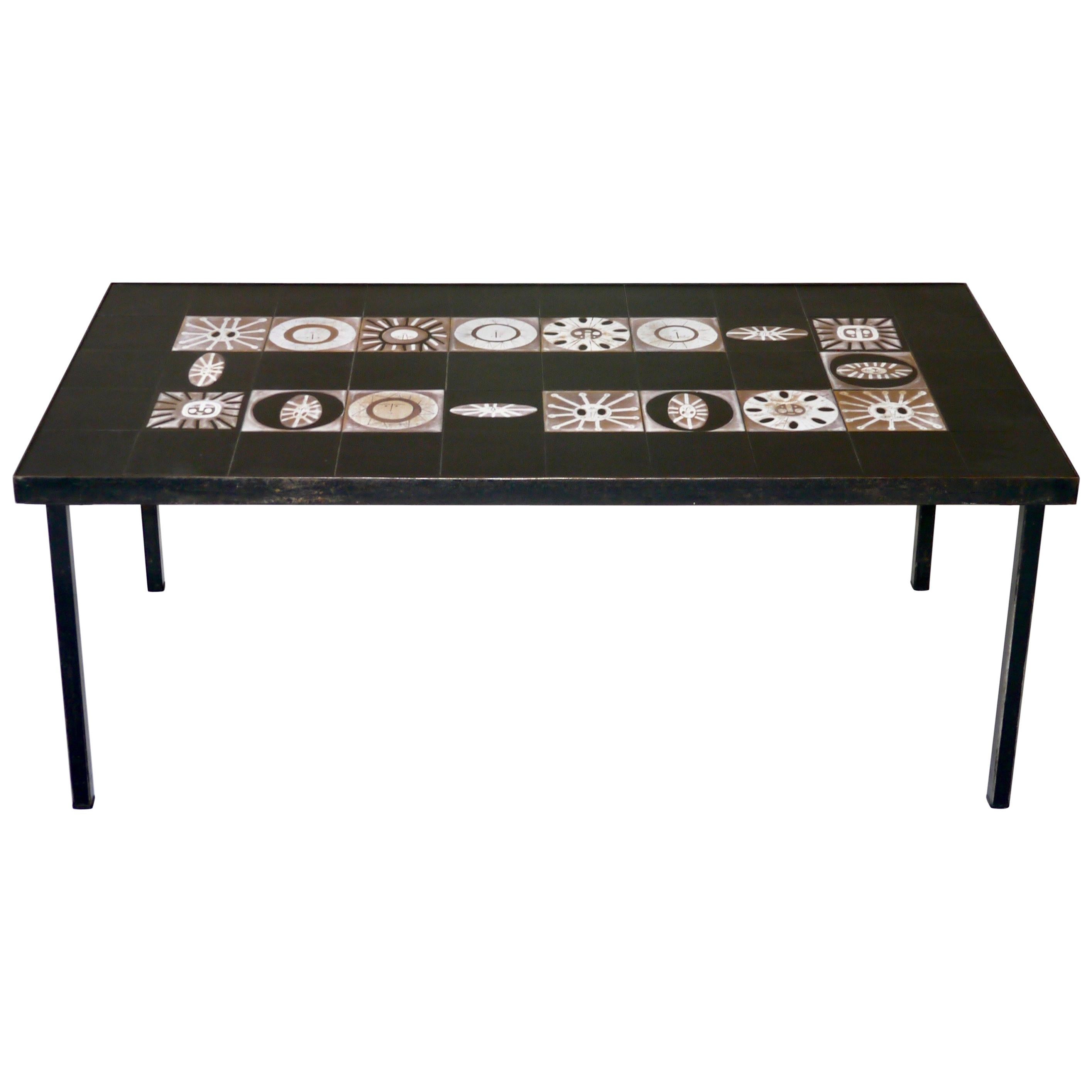 Roger Capron, Exceptional Ceramic Tiles Top Table, France, circa 1960 For Sale