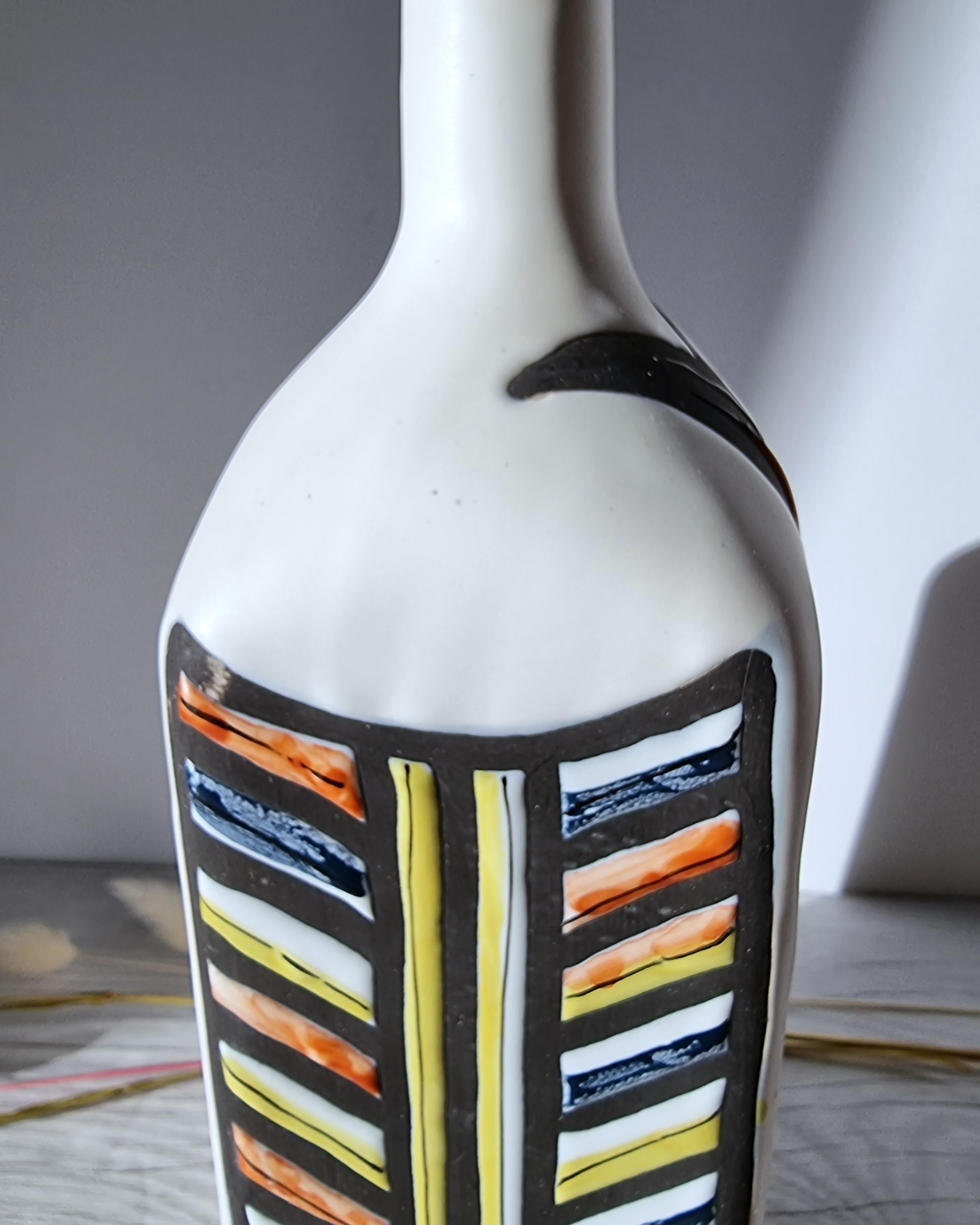 Roger Capron for Vallauris, Dipped White and Multicolour Bottle Vase, Signed For Sale 3