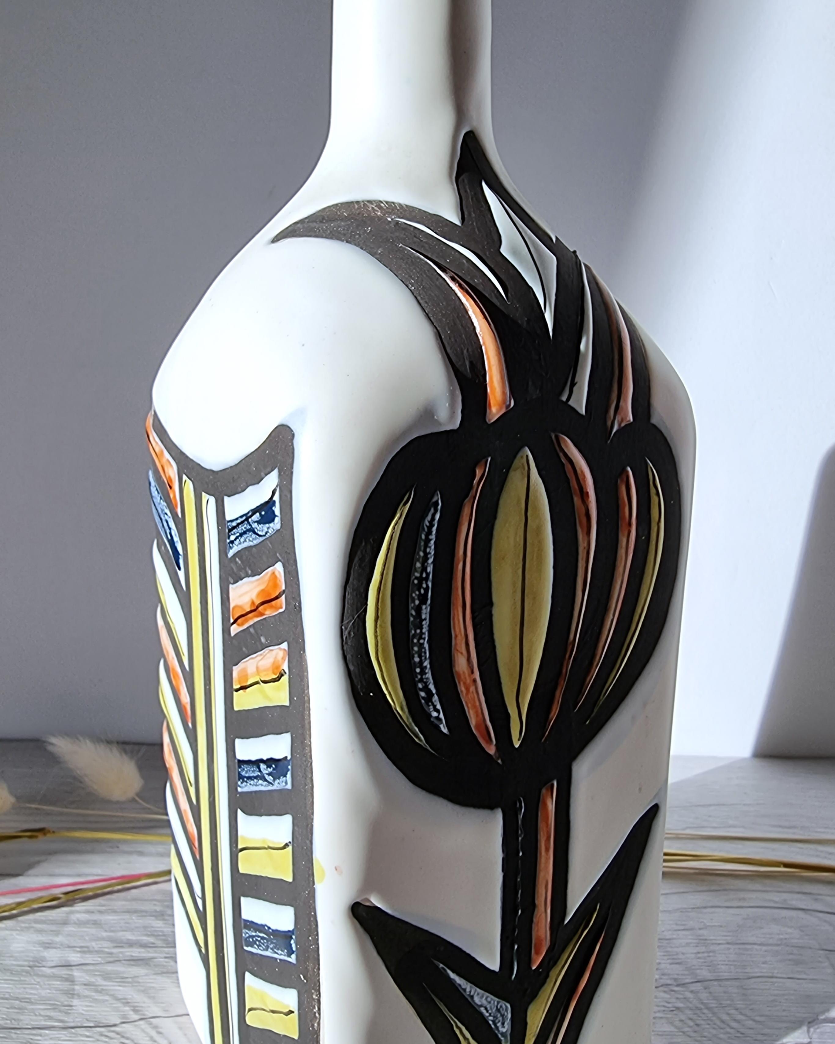 Roger Capron for Vallauris, Dipped White and Multicolour Bottle Vase, Signed For Sale 5