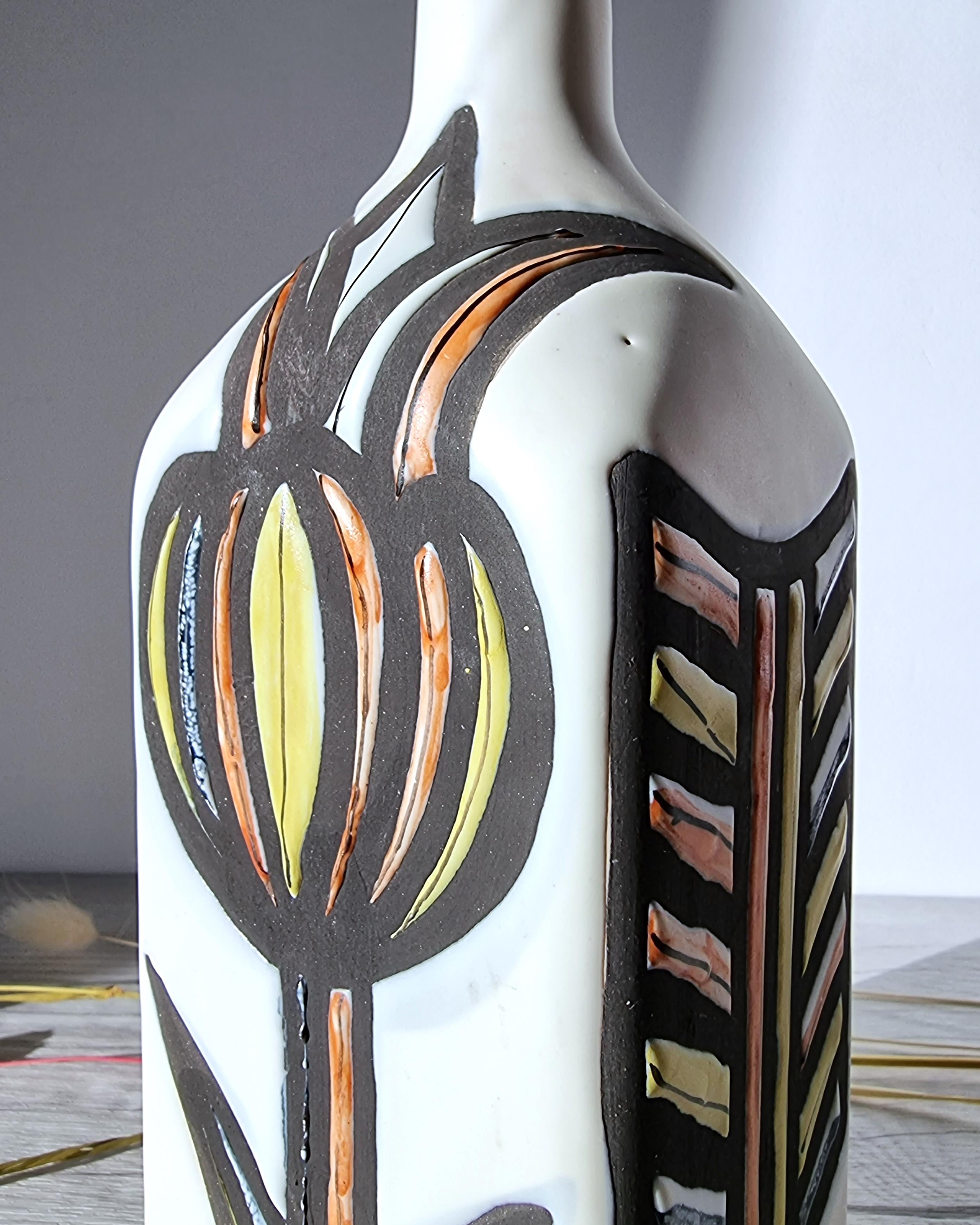 French Roger Capron for Vallauris, Dipped White and Multicolour Bottle Vase, Signed For Sale