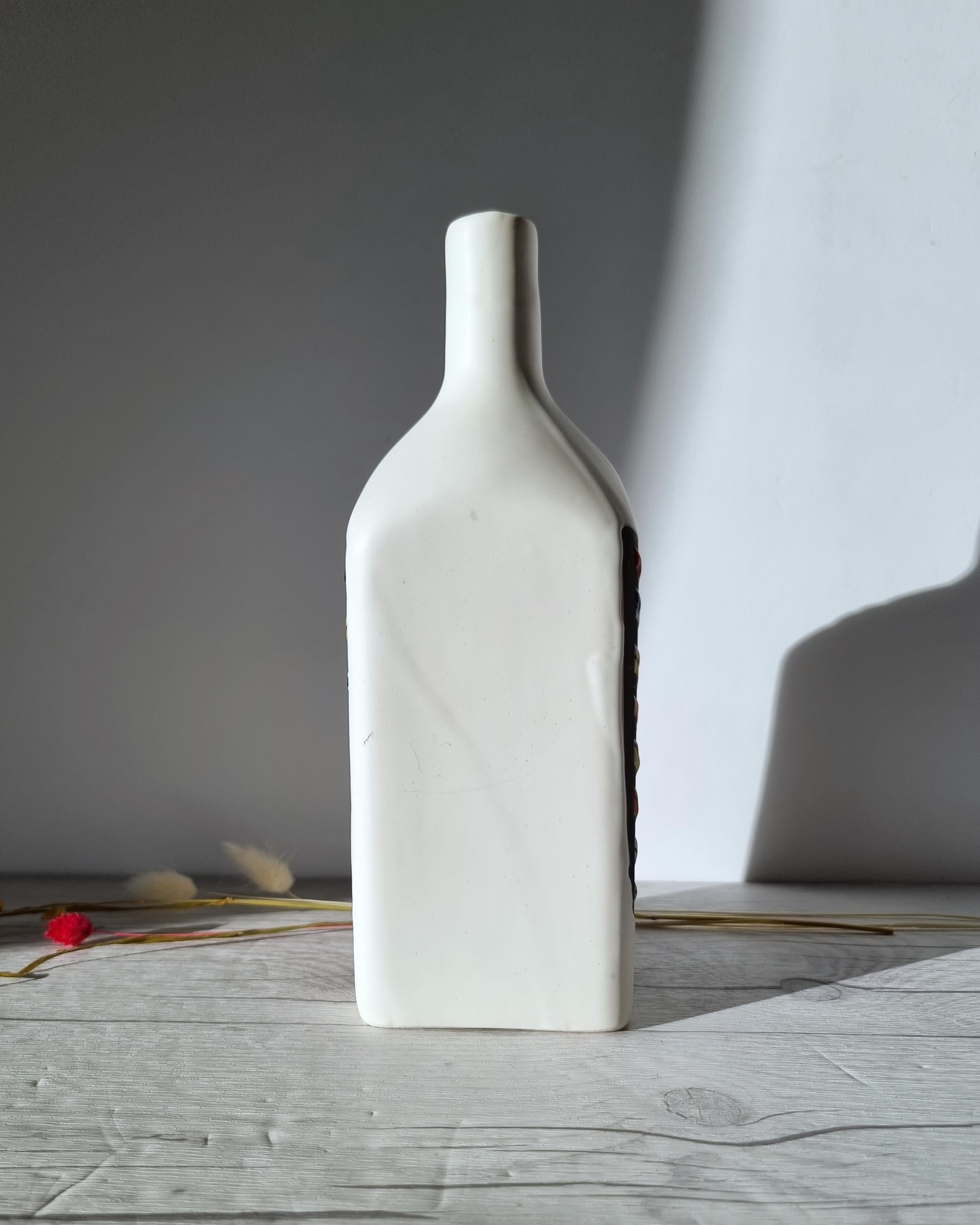 Ceramic Roger Capron for Vallauris, Dipped White and Multicolour Bottle Vase, Signed For Sale