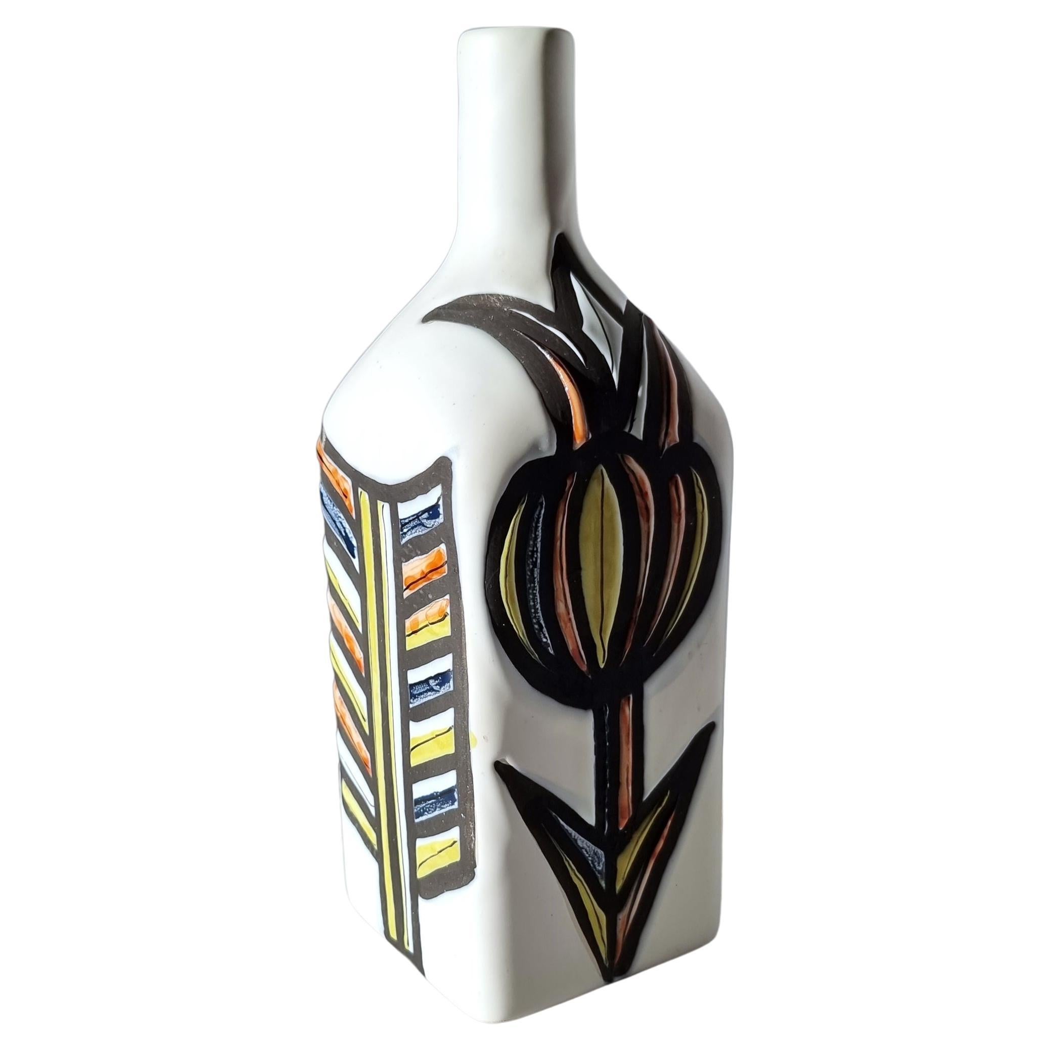 Roger Capron für Vallauris, weiße und mehrfarbige Flaschenvase mit Dipped, signiert im Angebot