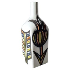 Vintage Roger Capron for Vallauris, Dipped White and Multicolour Bottle Vase, Signed
