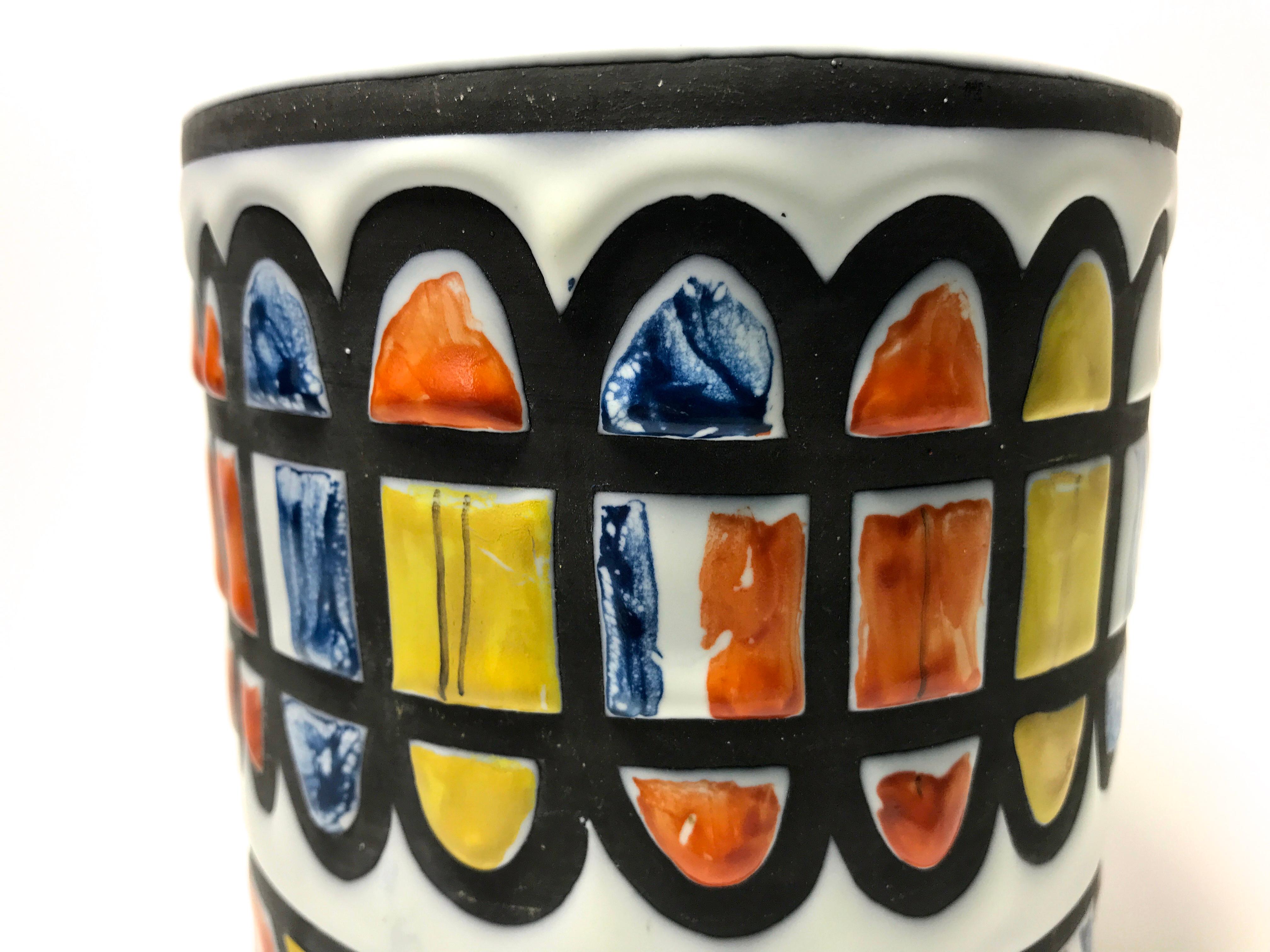 French Roger Capron for Vallauris, Signed 1950 Ceramic Geometric Cachepot For Sale