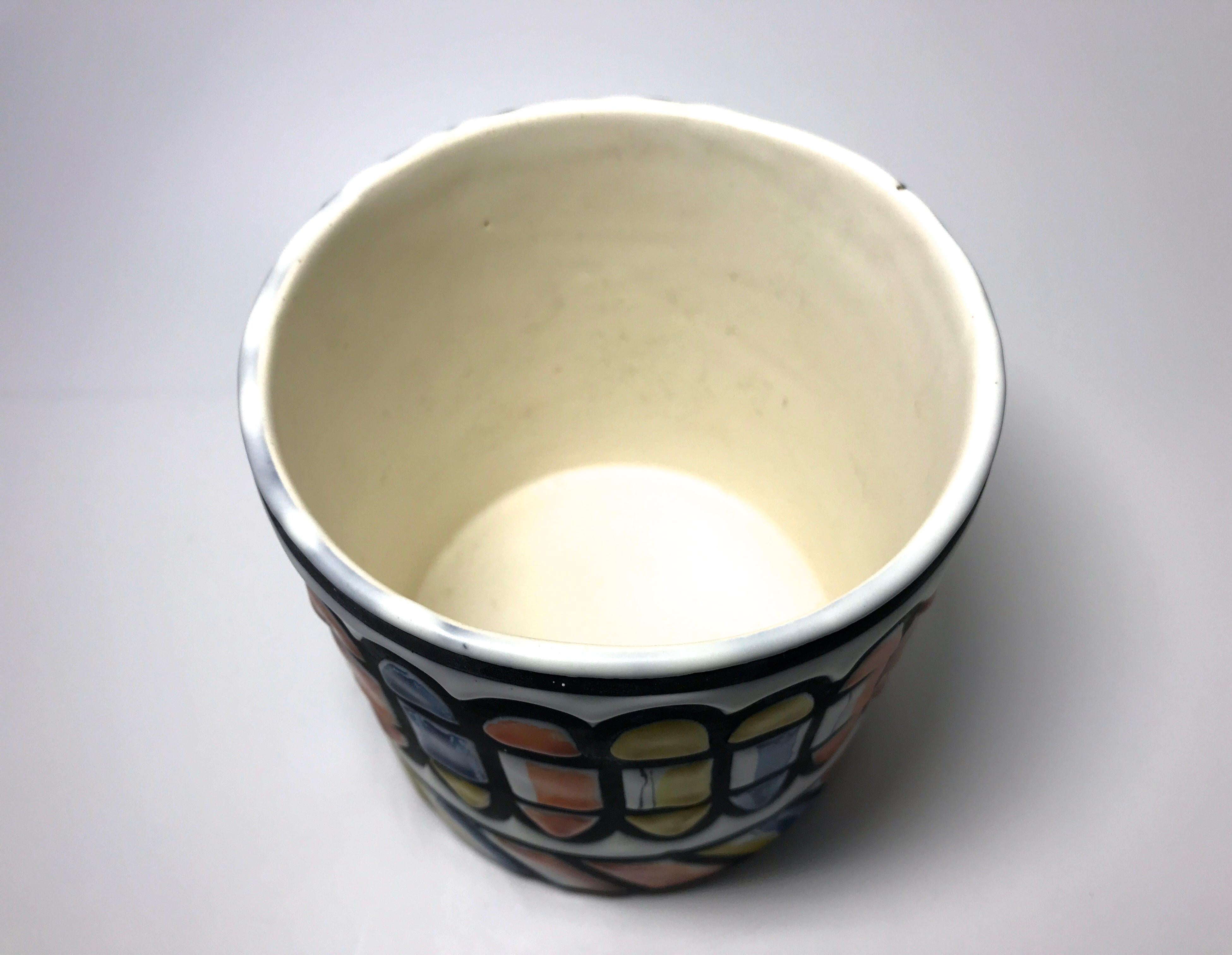 Hand-Crafted Roger Capron for Vallauris, Signed 1950 Ceramic Geometric Cachepot For Sale