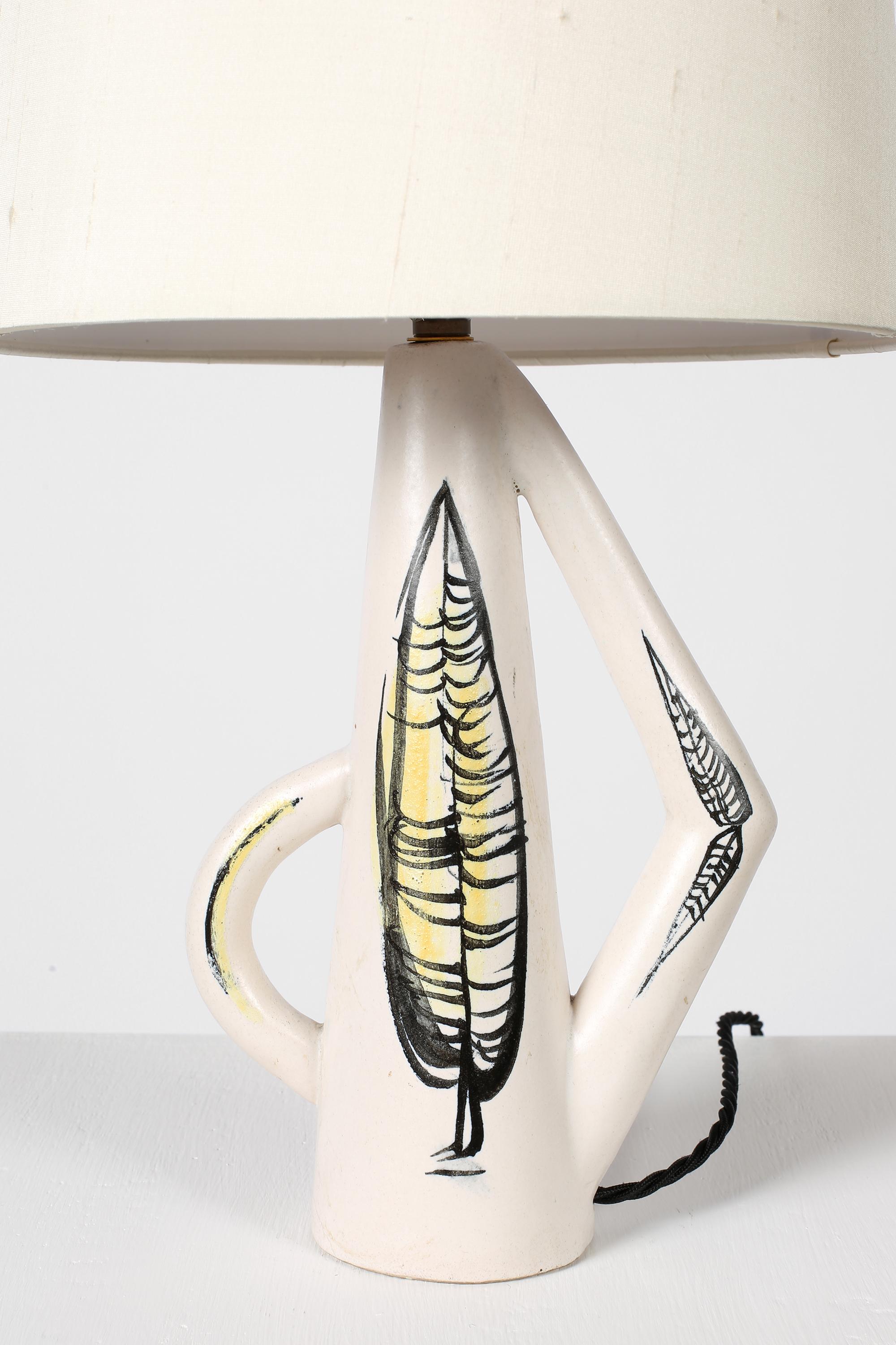 Ceramic Roger Capron French 1950s Foliate Table Lamp For Sale