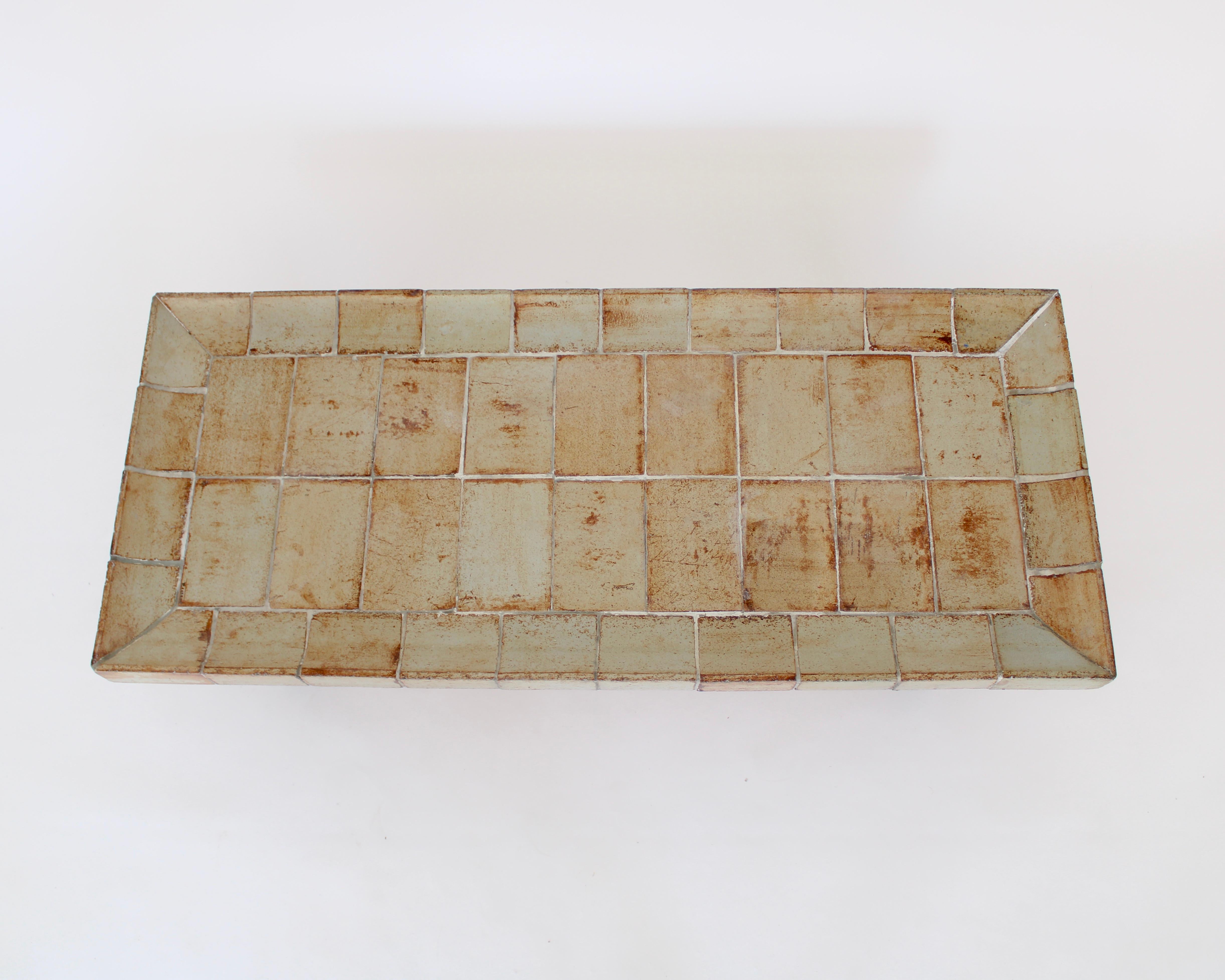 Late 20th Century Roger Capron French 1970's Ceramic Tile Coffee Table Model Cuvette Gray Green 
