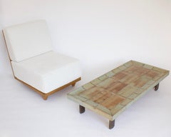 Roger Capron French 1970's Ceramic Tile Coffee Table Model Cuvette Warm Browns
