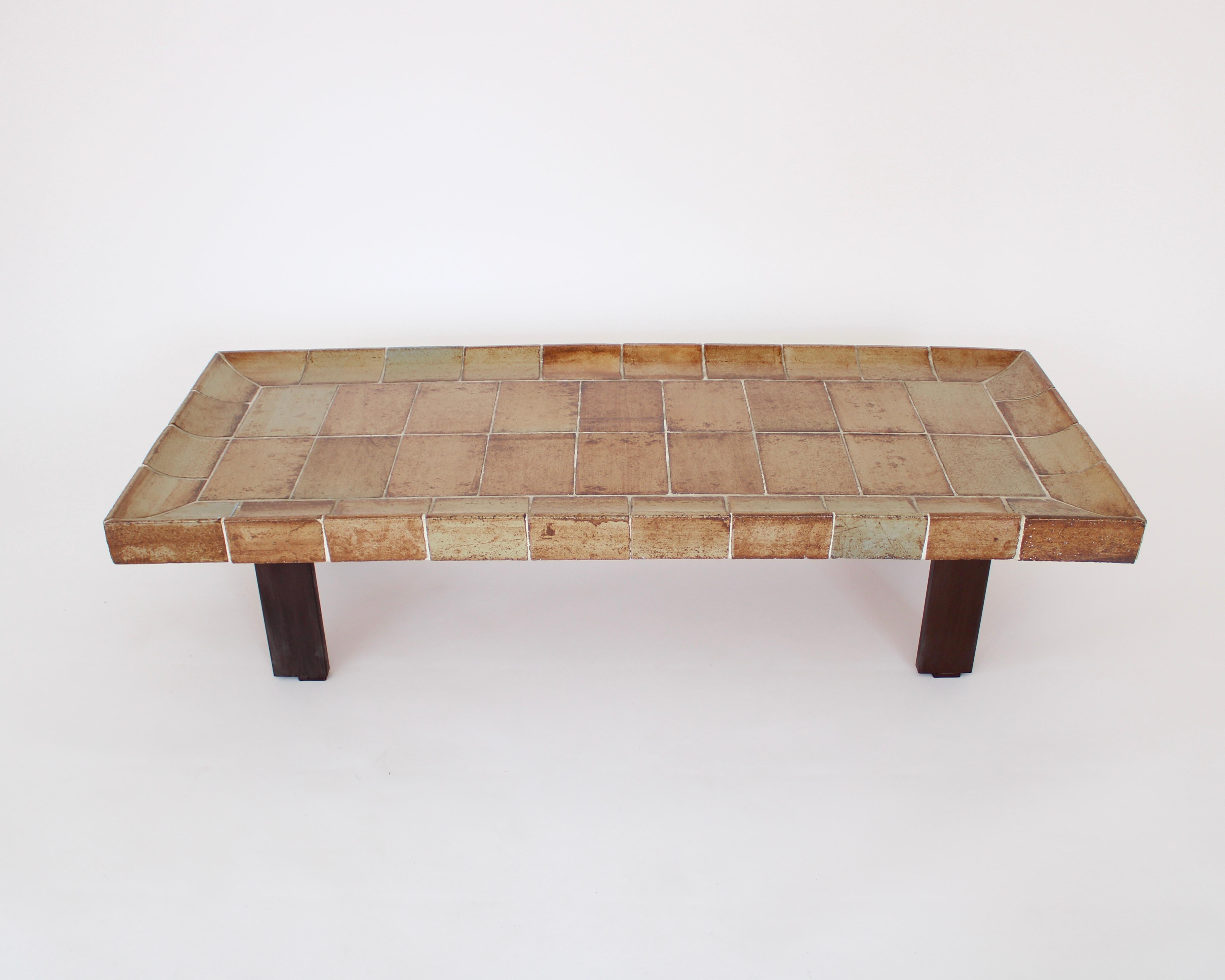 Mid-Century Modern Roger Capron French 1970's Ceramic Tile Coffee Table Model Cuvette Warm Colors