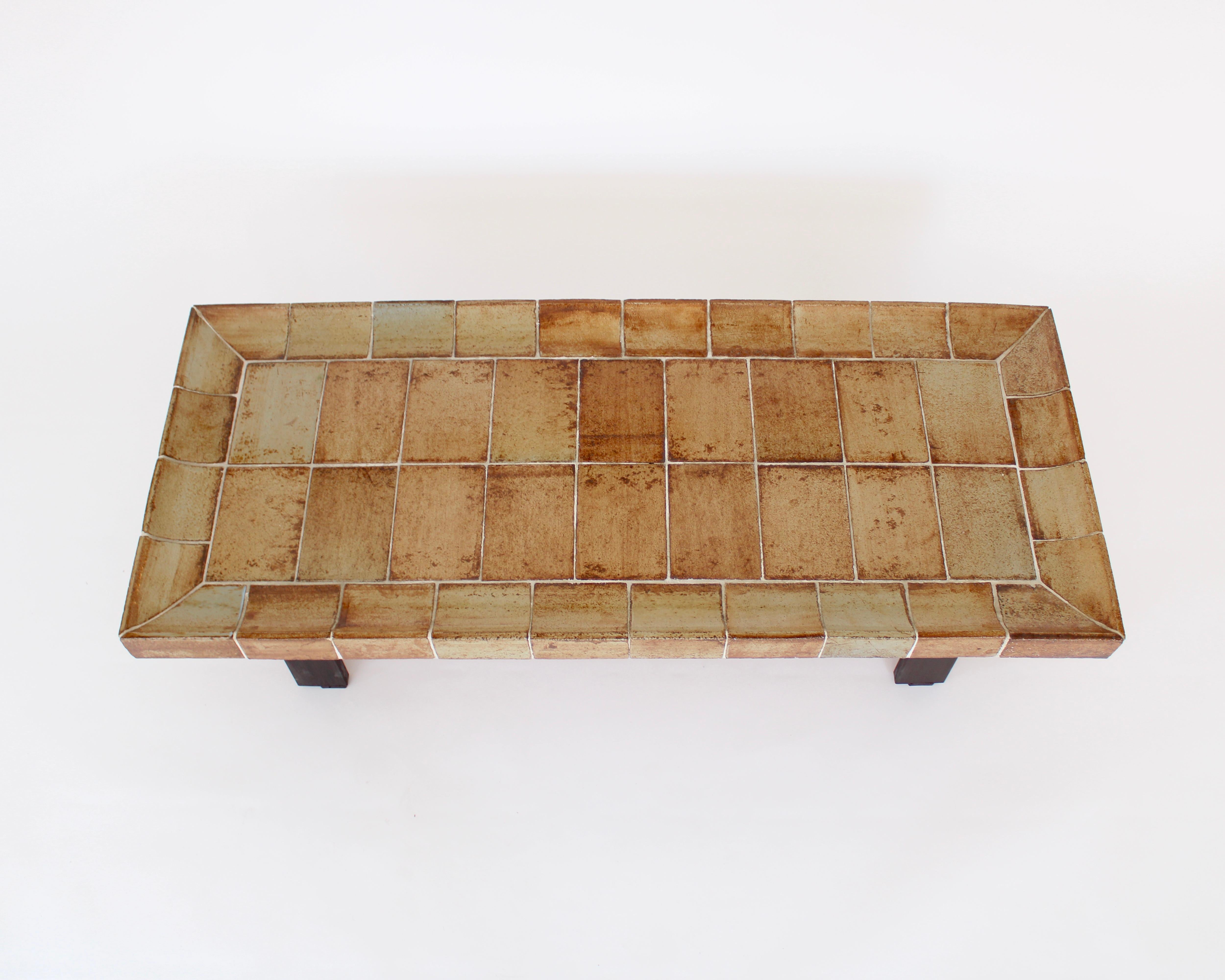 Late 20th Century Roger Capron French 1970's Ceramic Tile Coffee Table Model Cuvette Warm Colors