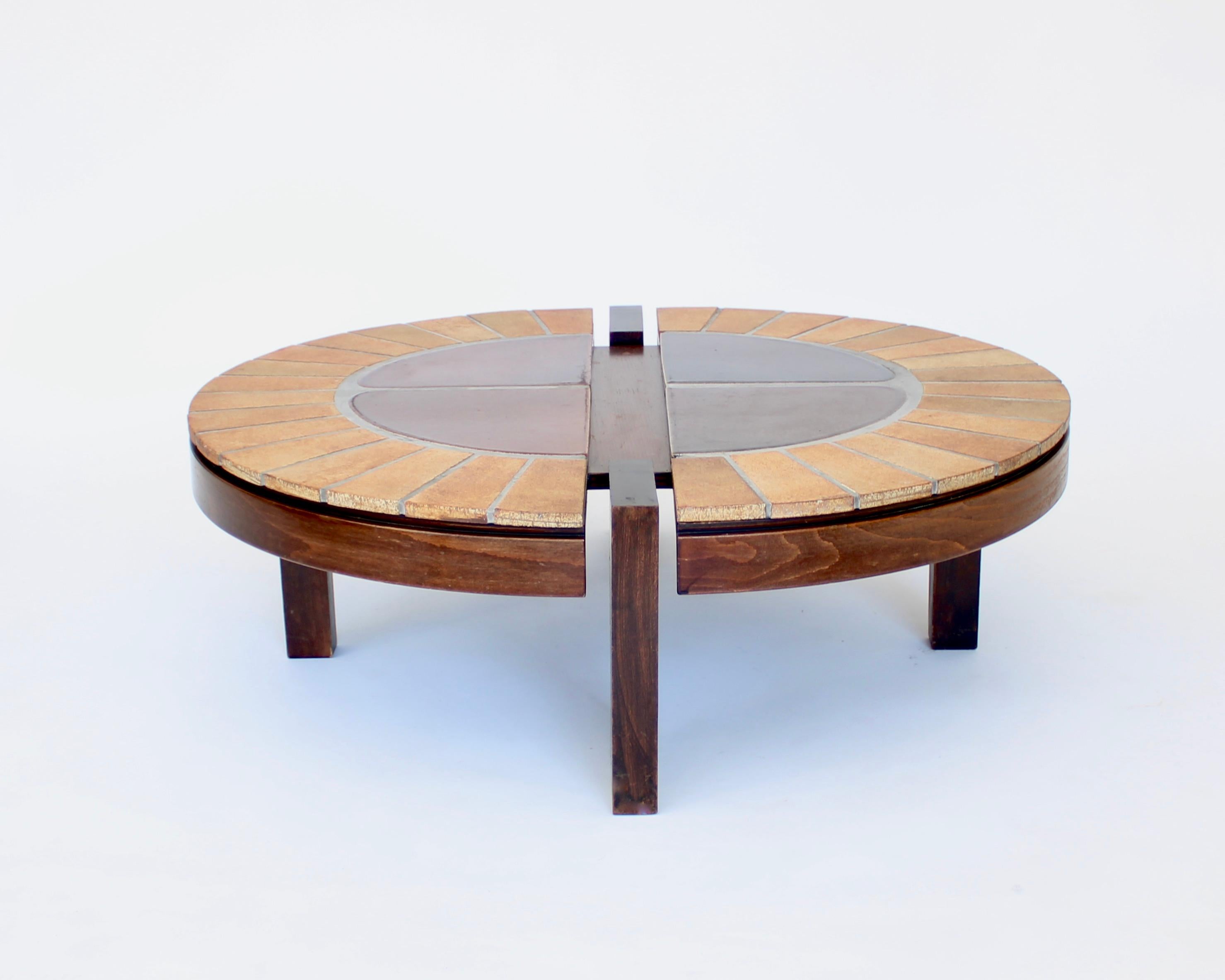 Mid-Century Modern Roger Capron French Ceramic and Wood Coffee Table