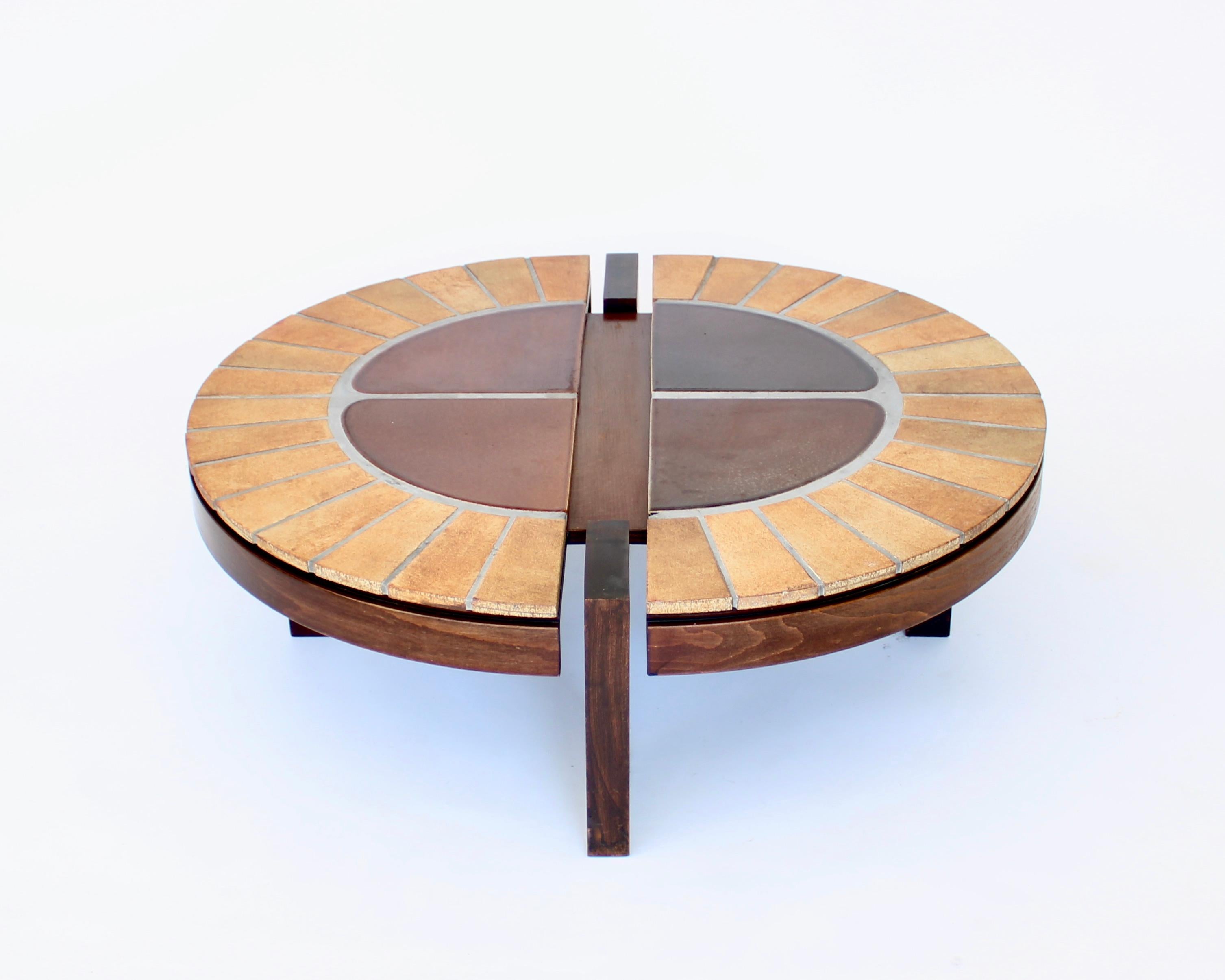 Roger Capron French Ceramic and Wood Coffee Table In Good Condition In Chicago, IL