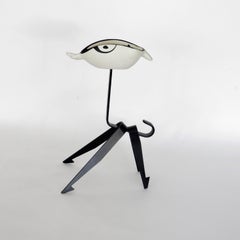 Roger Capron French Ceramic Animal Head Ashtray on Black Metal Stand