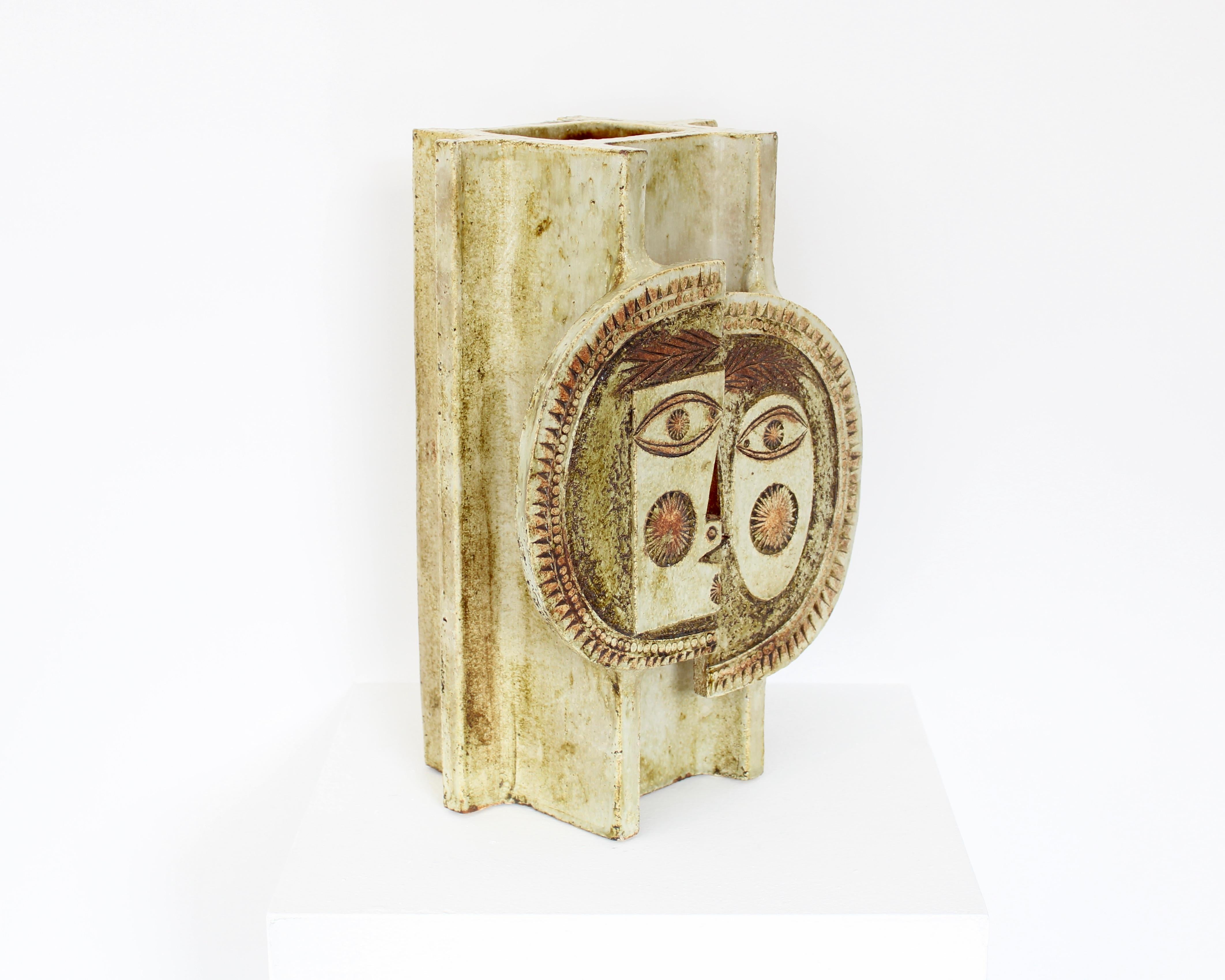 Mid-Century Modern Roger Capron French Ceramic Artist Vase Day and Night Vallauris, France c 1970 For Sale