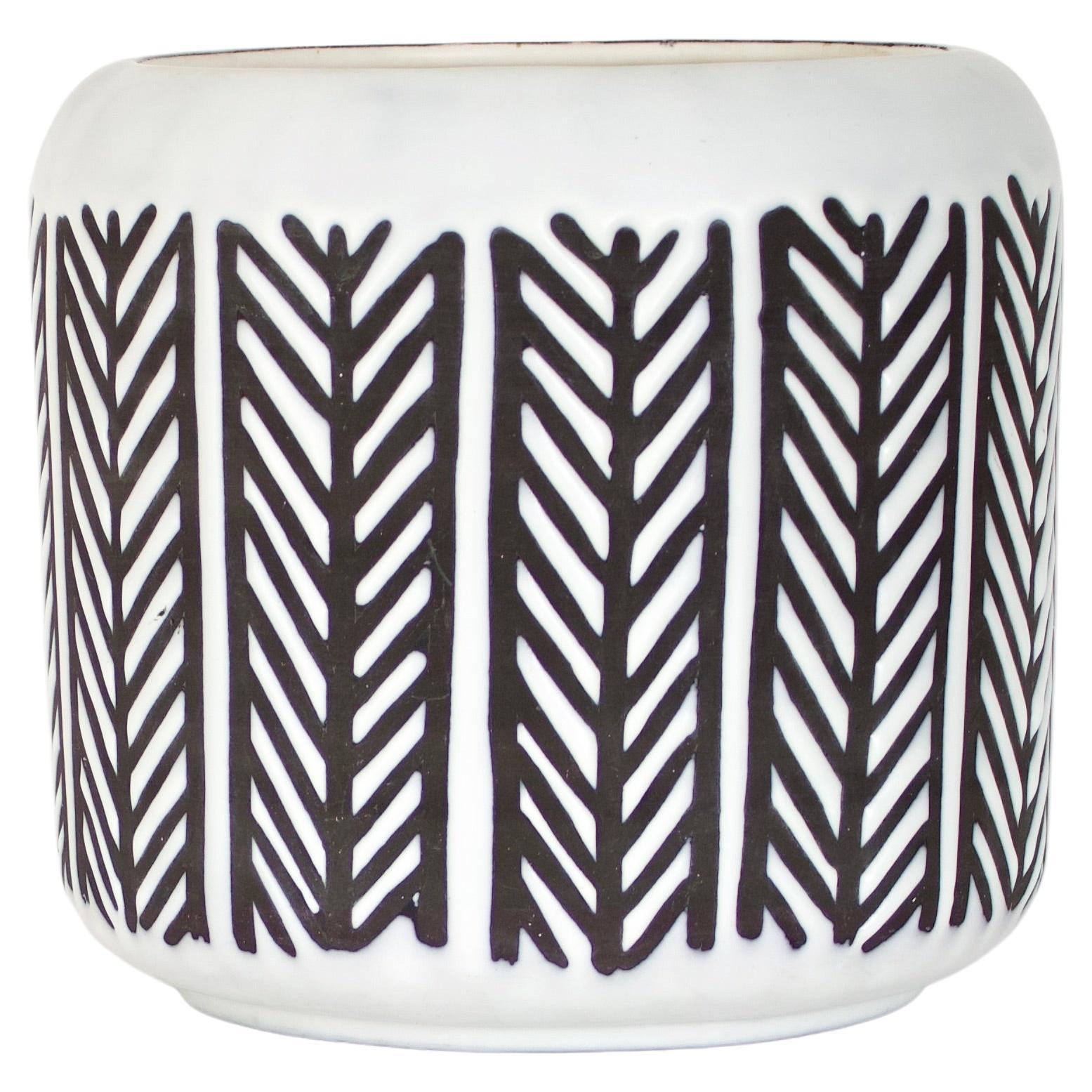 Roger Capron French Ceramic Black and White Cache Pot or Vase, Circa 1956
