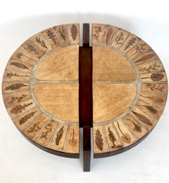 Roger Capron Table basse en céramique française Model No 22 Garrigue Leaf Decorations