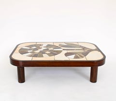 Roger Capron Céramique française faite à la main Table basse à motif de tournesol Vallauris