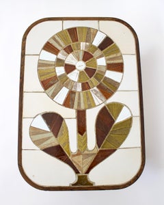 Roger Capron French Ceramic Handmade Tile Sunflower Motif Coffee Table Vallauris