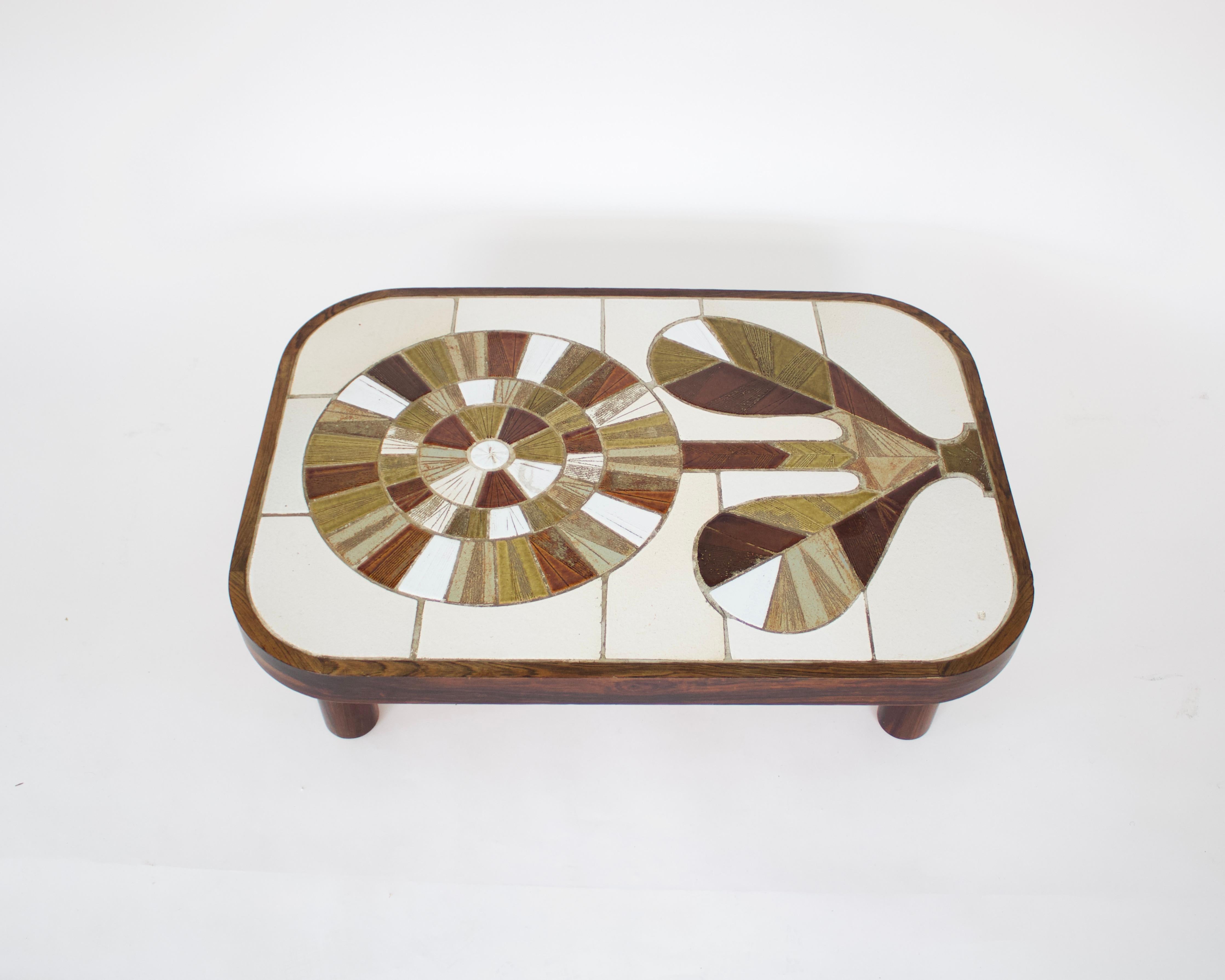 Français Roger Capron French Ceramic Handmade Tile Sunflower Motif Coffee Table Vallauris