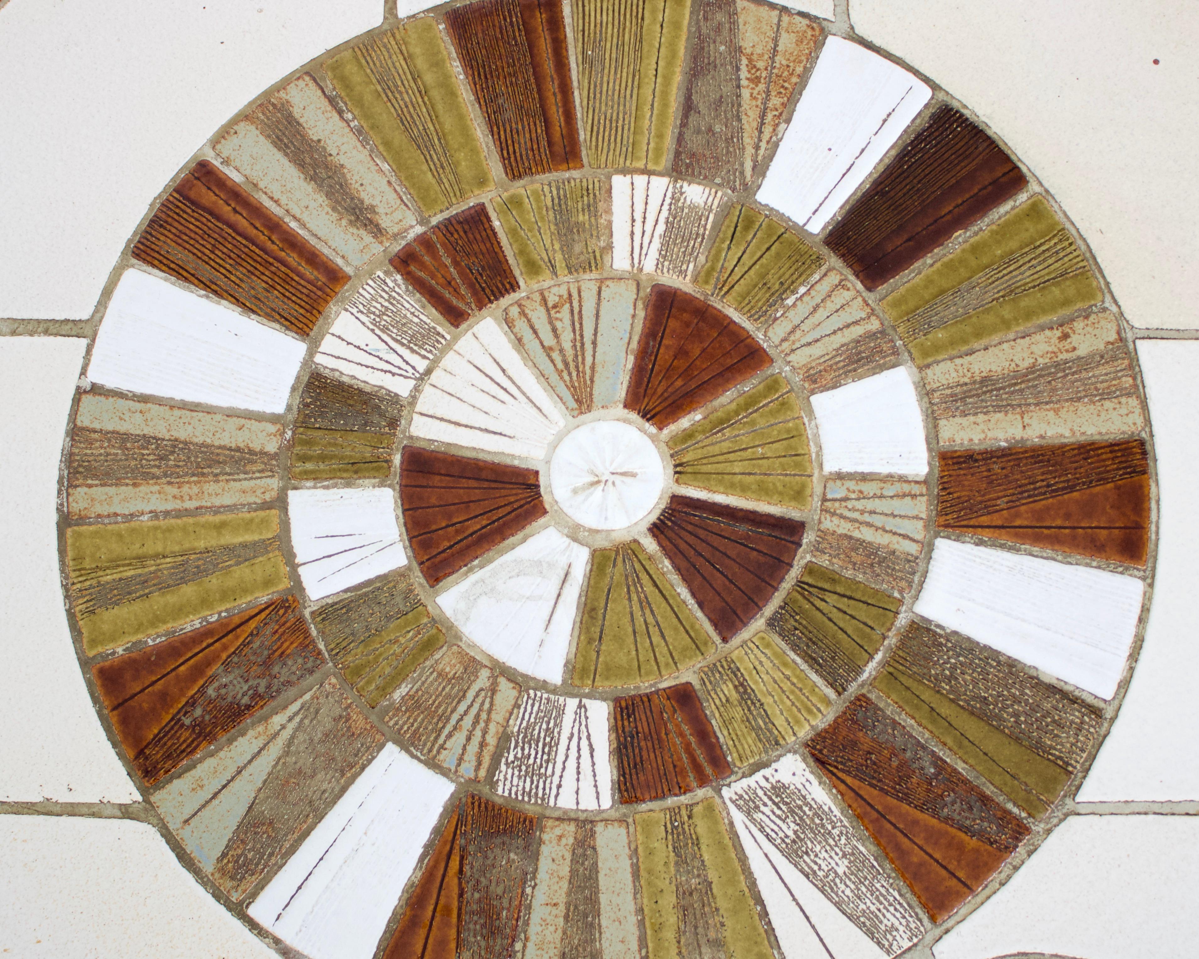Roger Capron French Ceramic Handmade Tile Sunflower Motif Coffee Table Vallauris 1