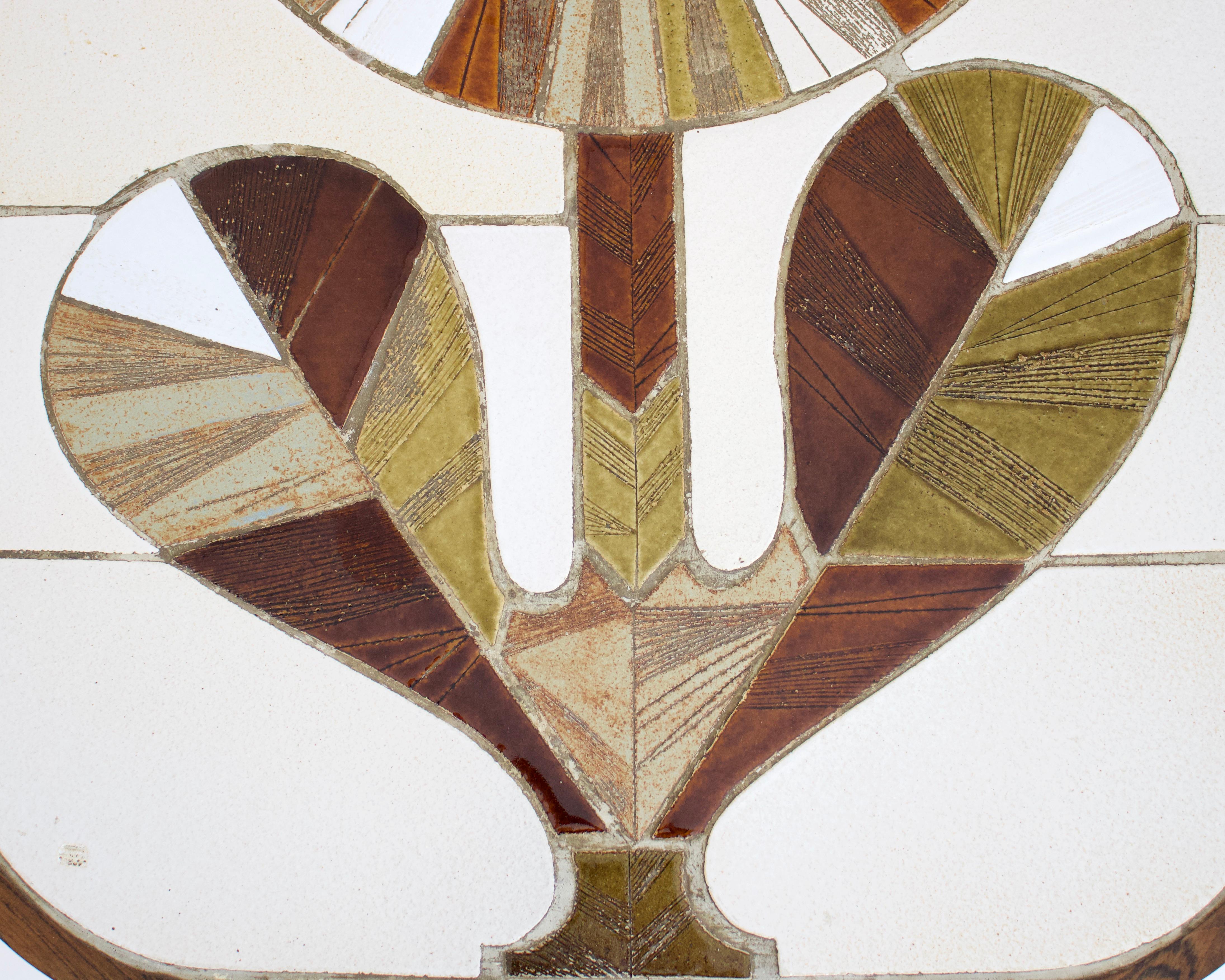 Roger Capron French Ceramic Handmade Tile Sunflower Motif Coffee Table Vallauris 2