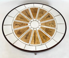 Roger Capron French Ceramic Coffee Table with Leaf Decorations Model Pamona