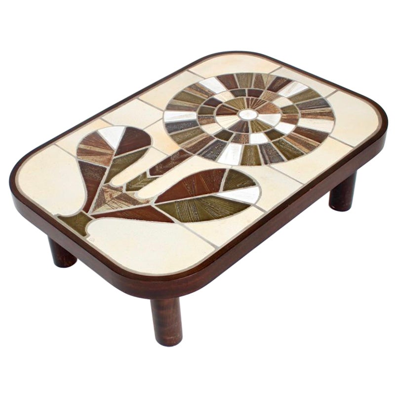Roger Capron French Ceramic Sunflower Motif Coffee Table Vallauris