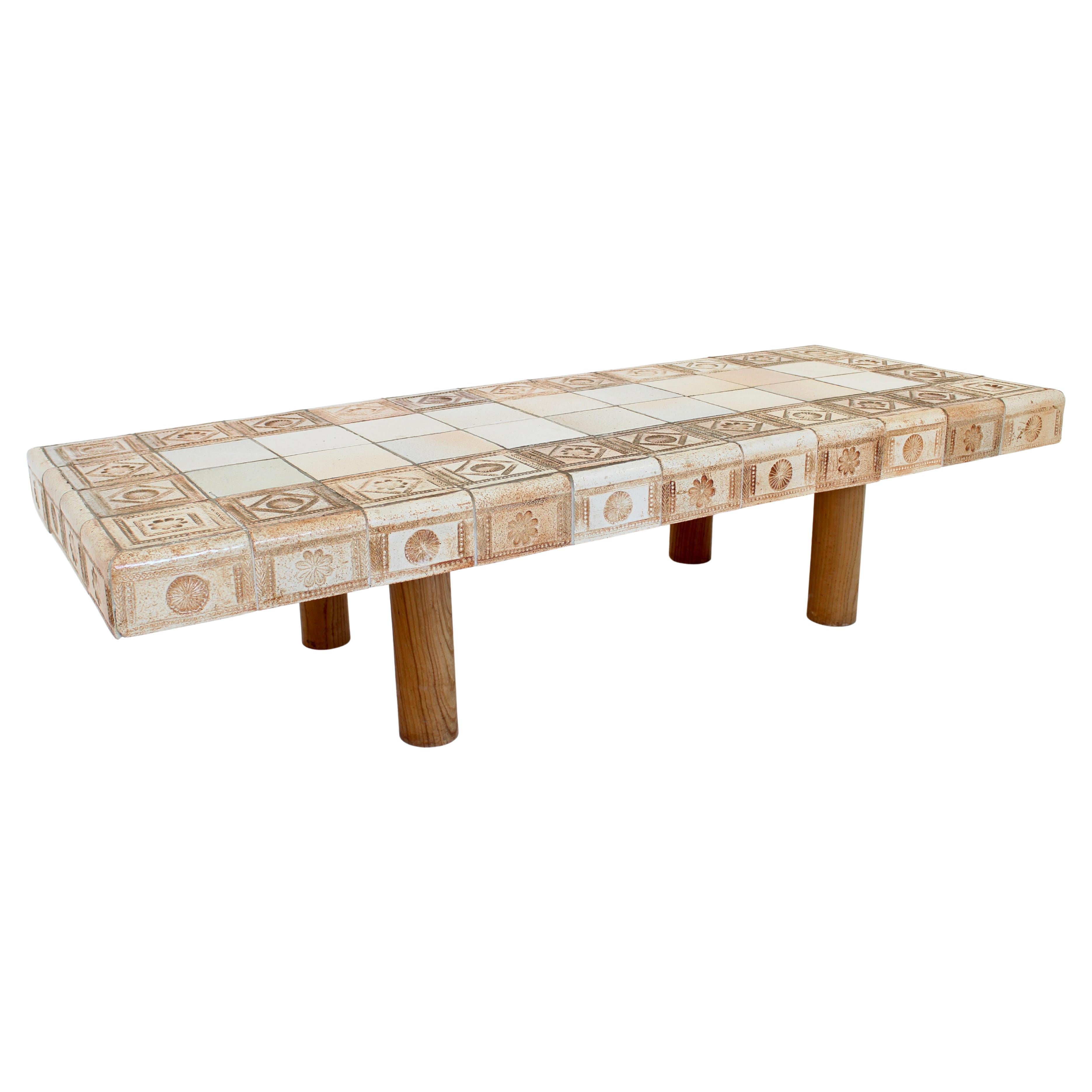 Roger Capron French Ceramic Tile Coffee Table Impressed Patterned Tiles For Sale