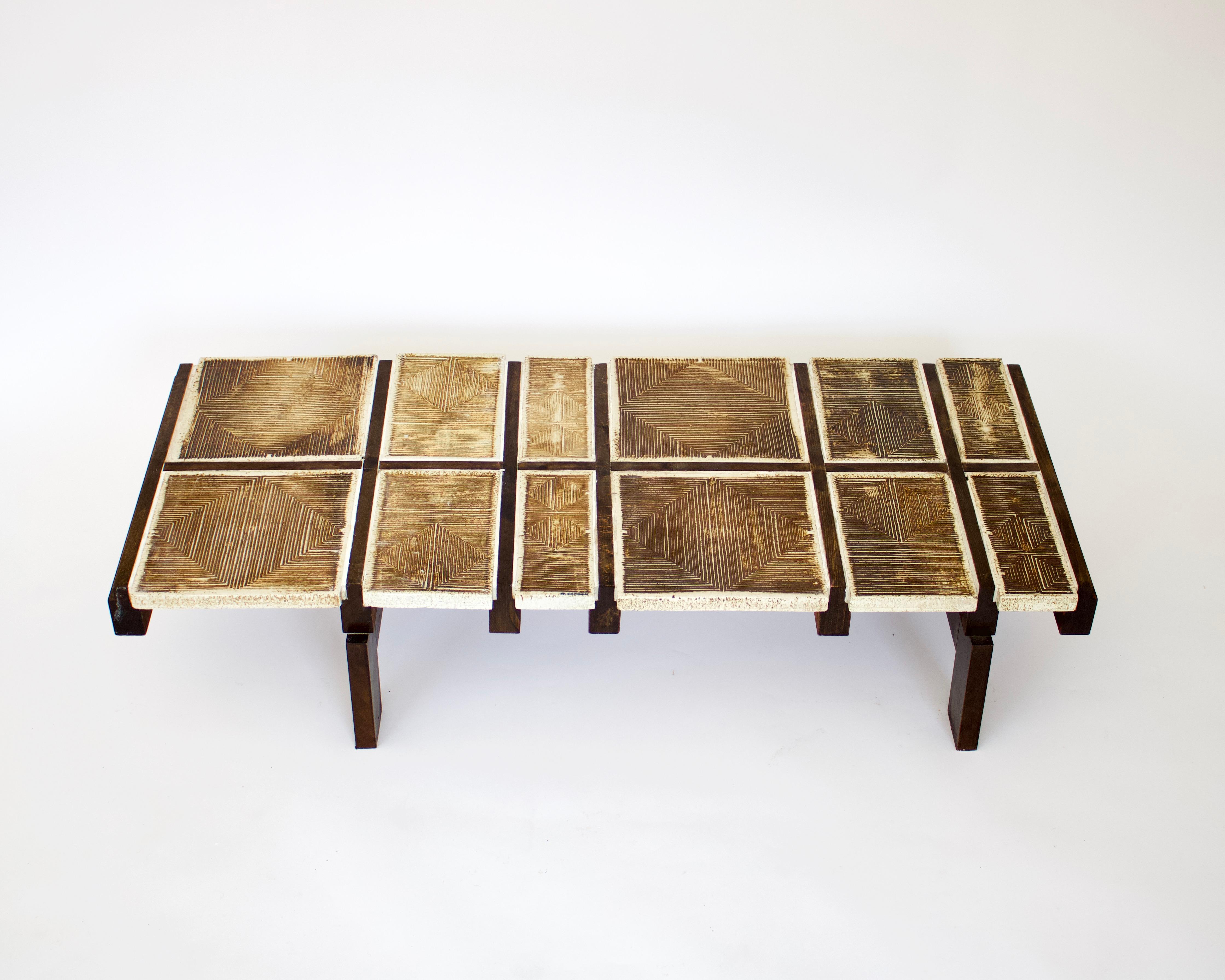Roger Capron French Ceramic Tile Coffee Table Model Alouette Vallauris C 1970 In Good Condition For Sale In Chicago, IL