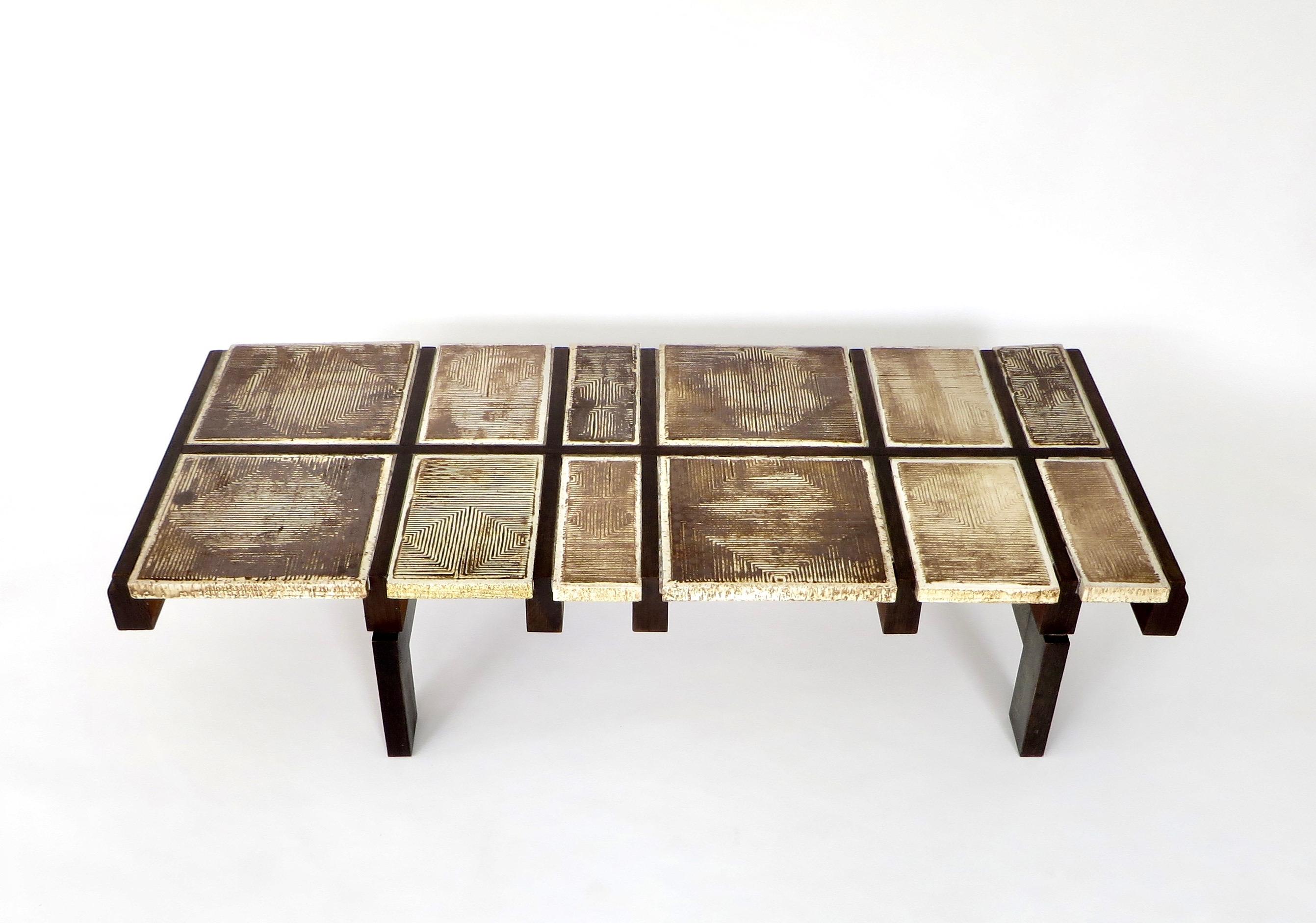 Mid-Century Modern Roger Capron French Ceramic Tile Coffee Table Model Alouette Vallauris