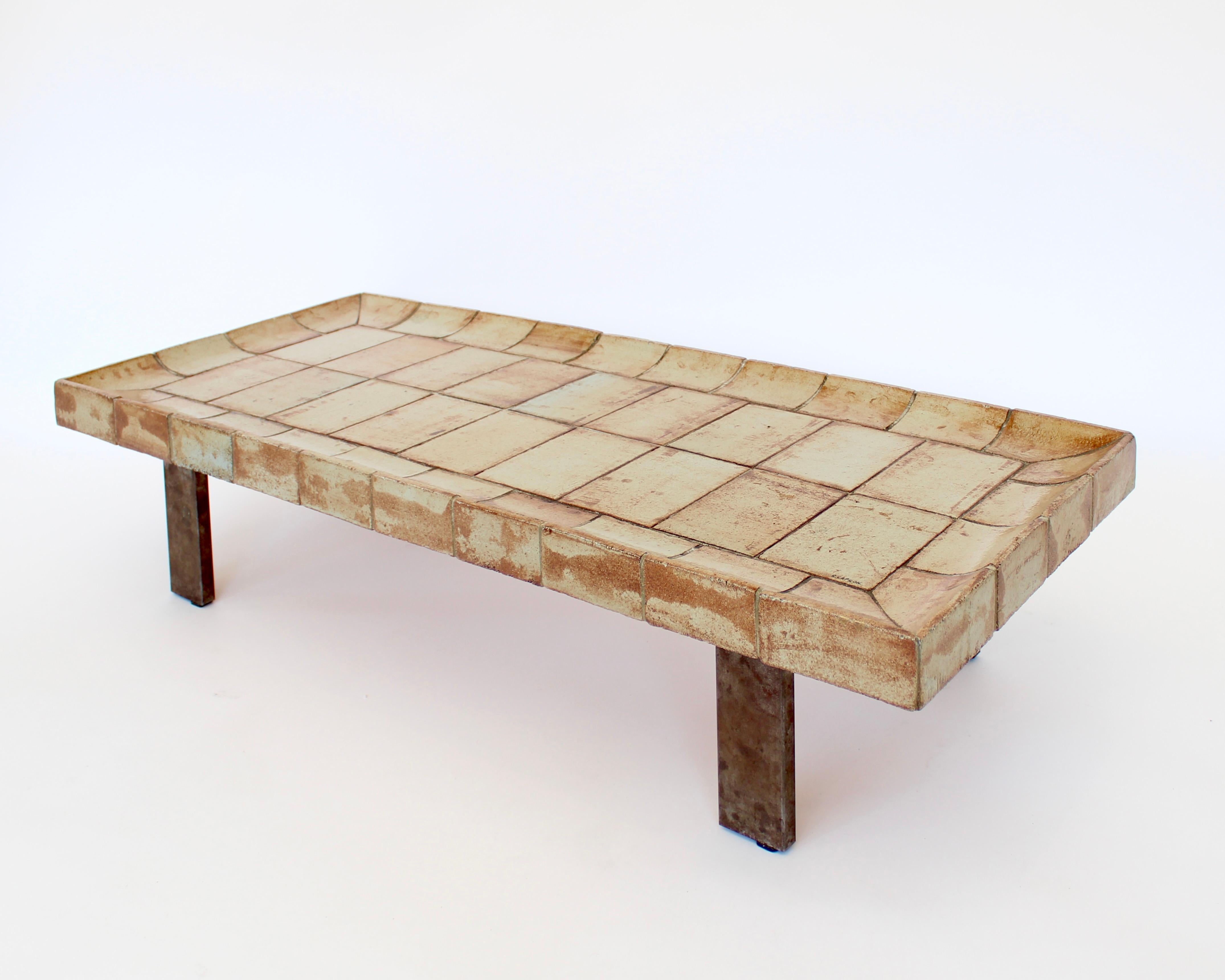 Roger Capron French Ceramic Tile Coffee Table Model Cuvette Vallauris In Good Condition In Chicago, IL
