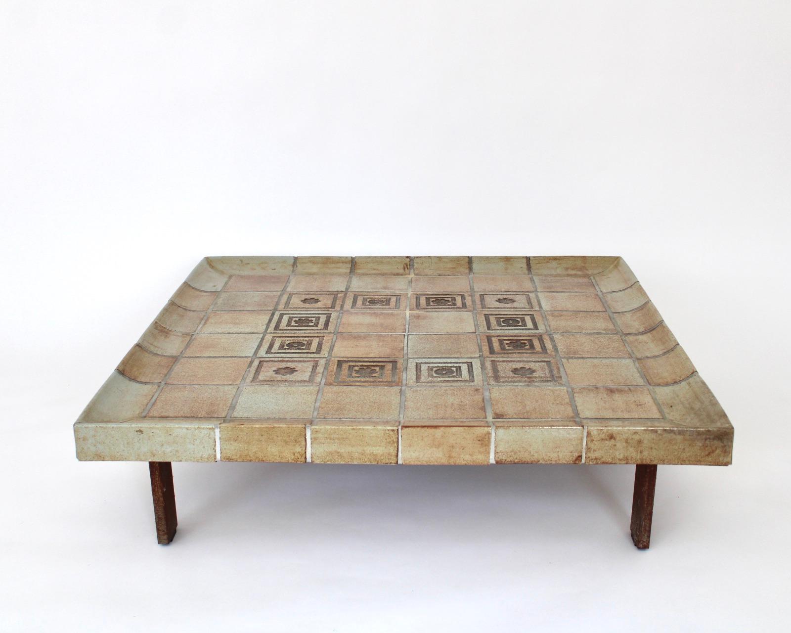 Mid-Century Modern Roger Capron French Ceramic Tile Coffee Table Model Double Cuvette Vallauris For Sale