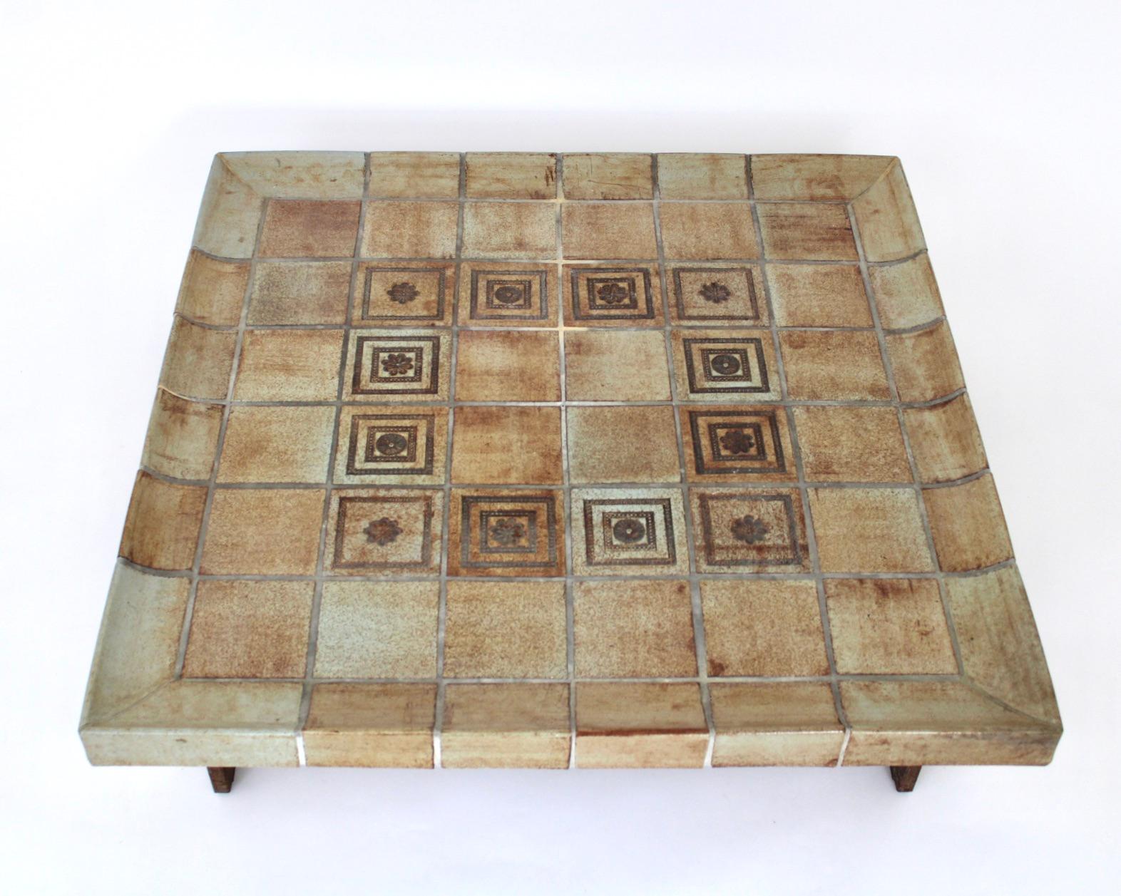 Late 20th Century Roger Capron French Ceramic Tile Coffee Table Model Double Cuvette Vallauris For Sale