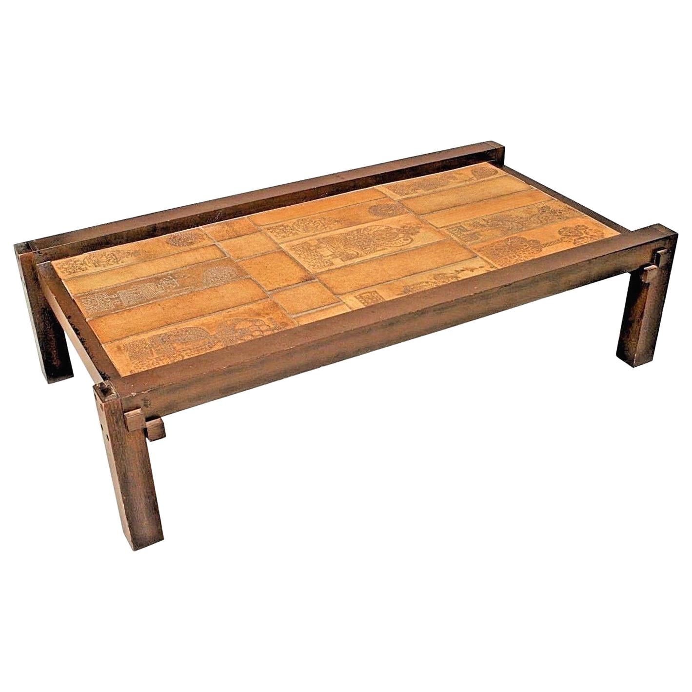Roger Capron French Mid-Century Wood and Ceramic Coffee Table