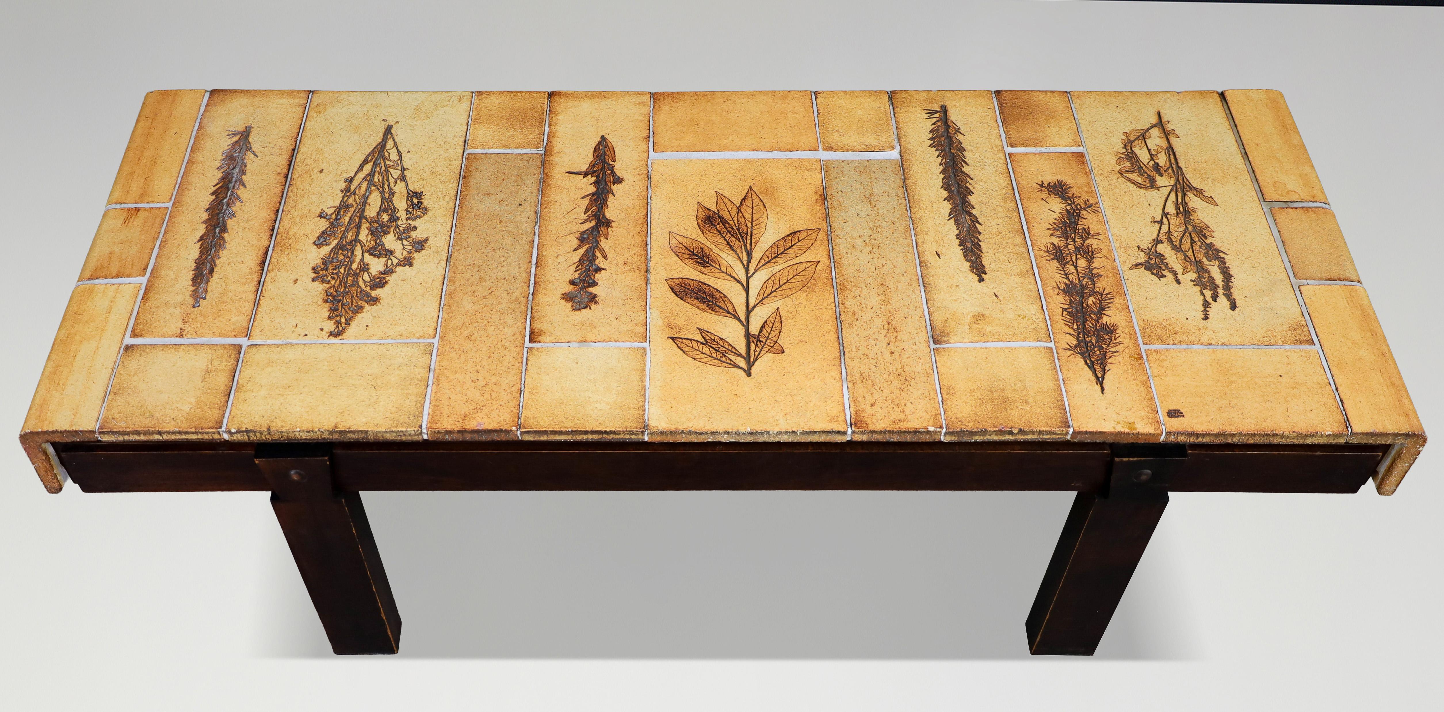 Roger Capron “Garrigue” Coffee Table with Botanical Tiles, France, 1960s For Sale 5