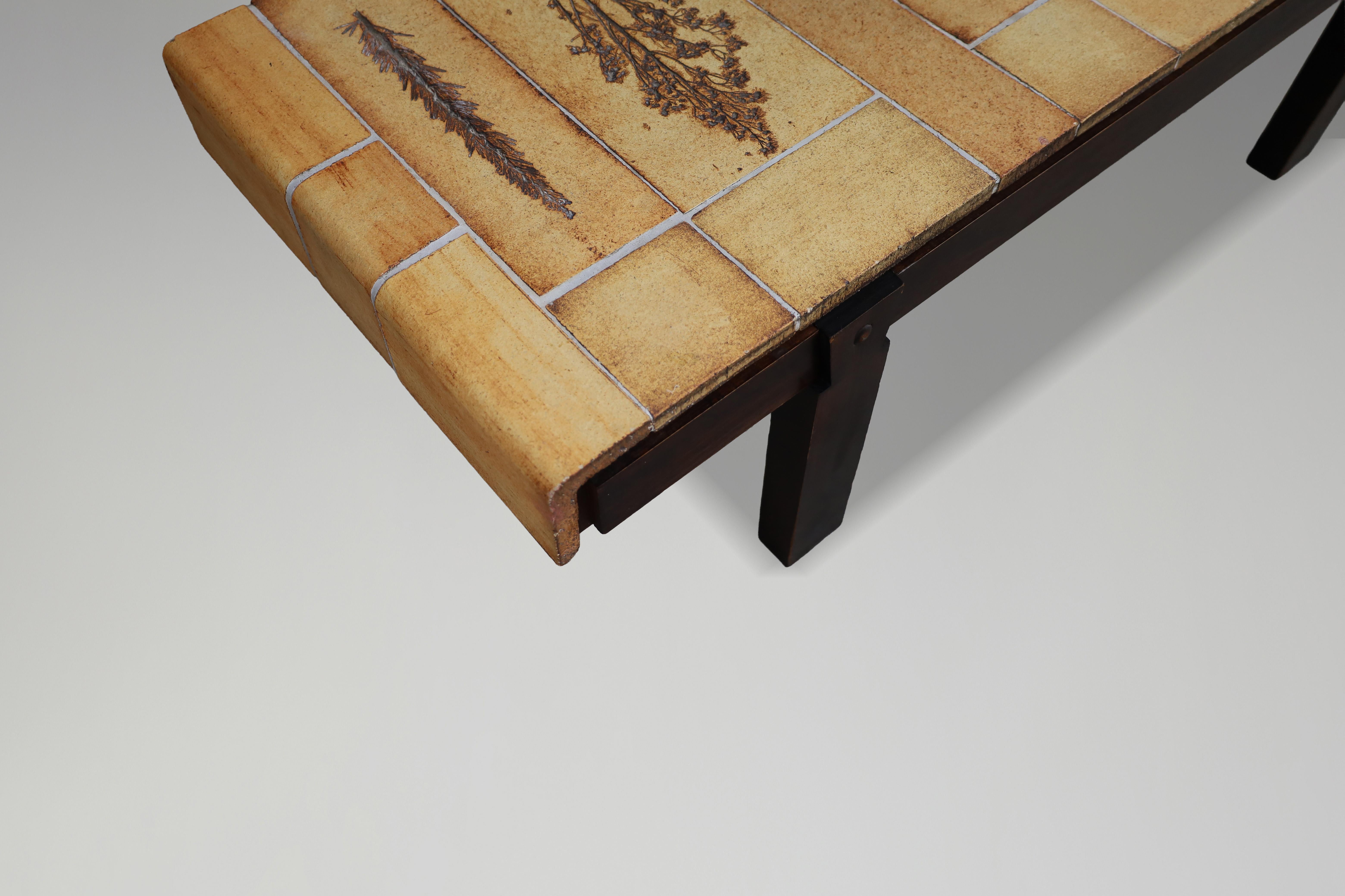 Roger Capron “Garrigue” Coffee Table with Botanical Tiles, France, 1960s For Sale 7