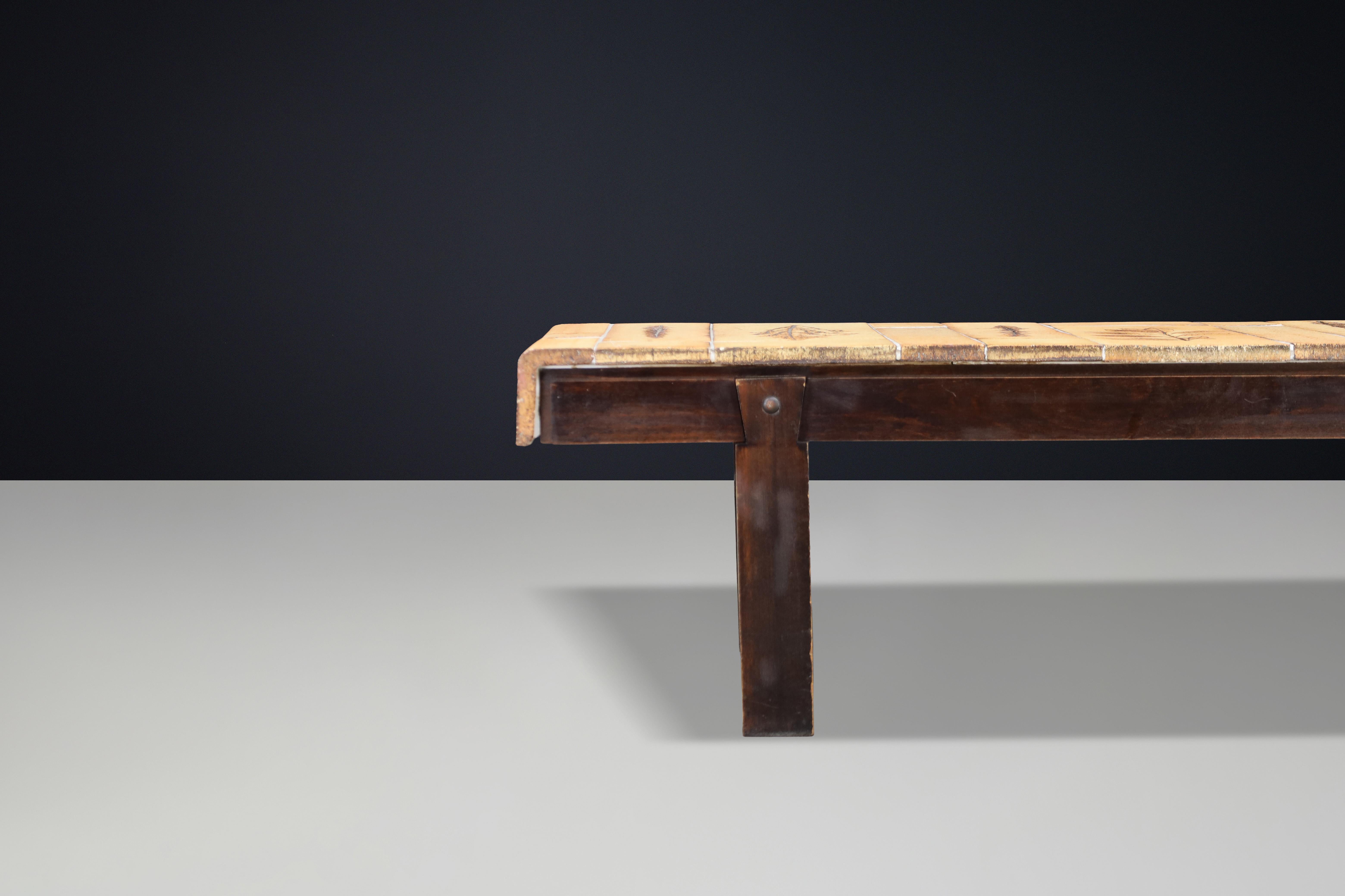 Roger Capron “Garrigue” Coffee Table with Botanical Tiles, France, 1960s For Sale 8