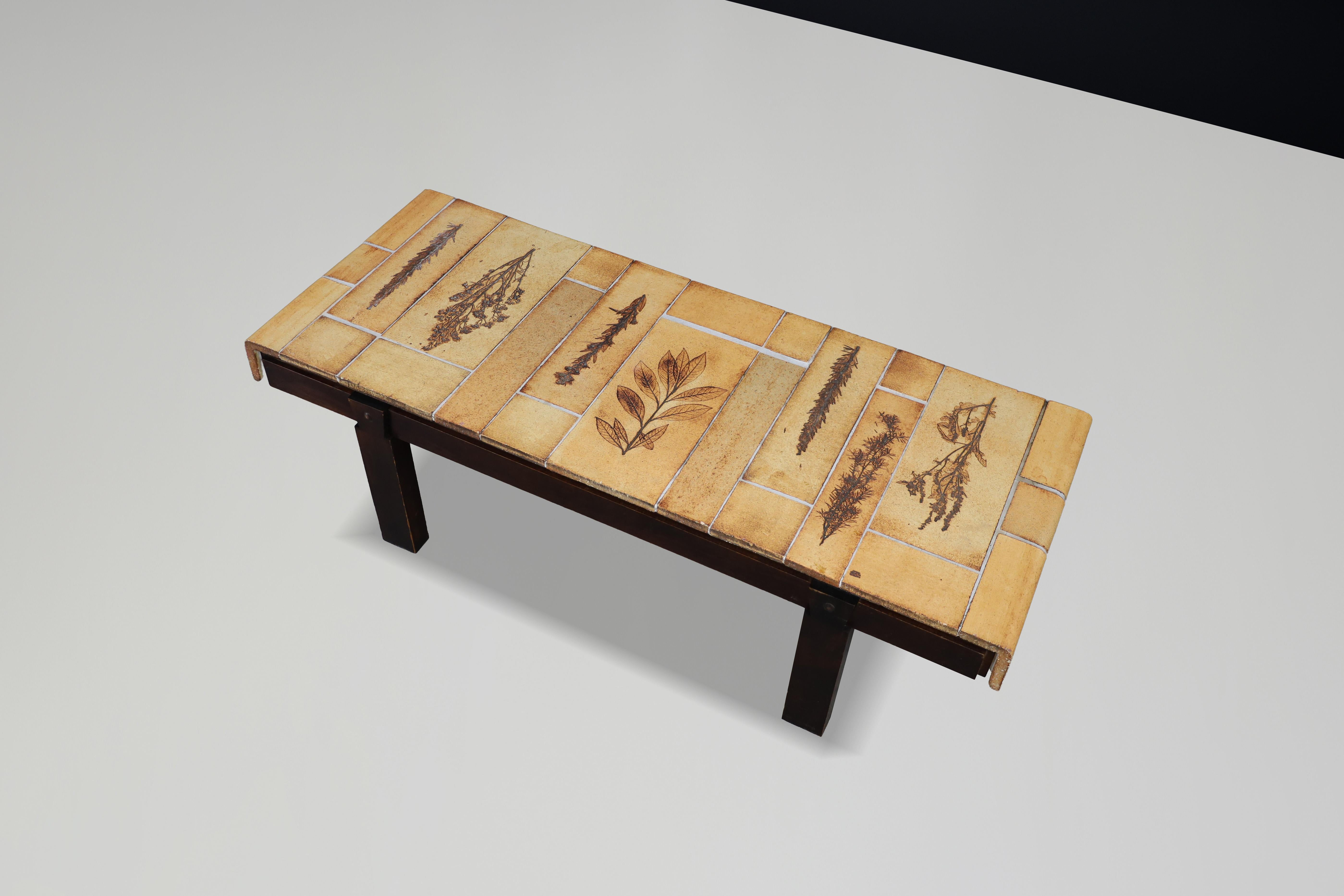 Roger Capron “Garrigue” Coffee Table with Botanical Tiles, France, 1960s For Sale 9