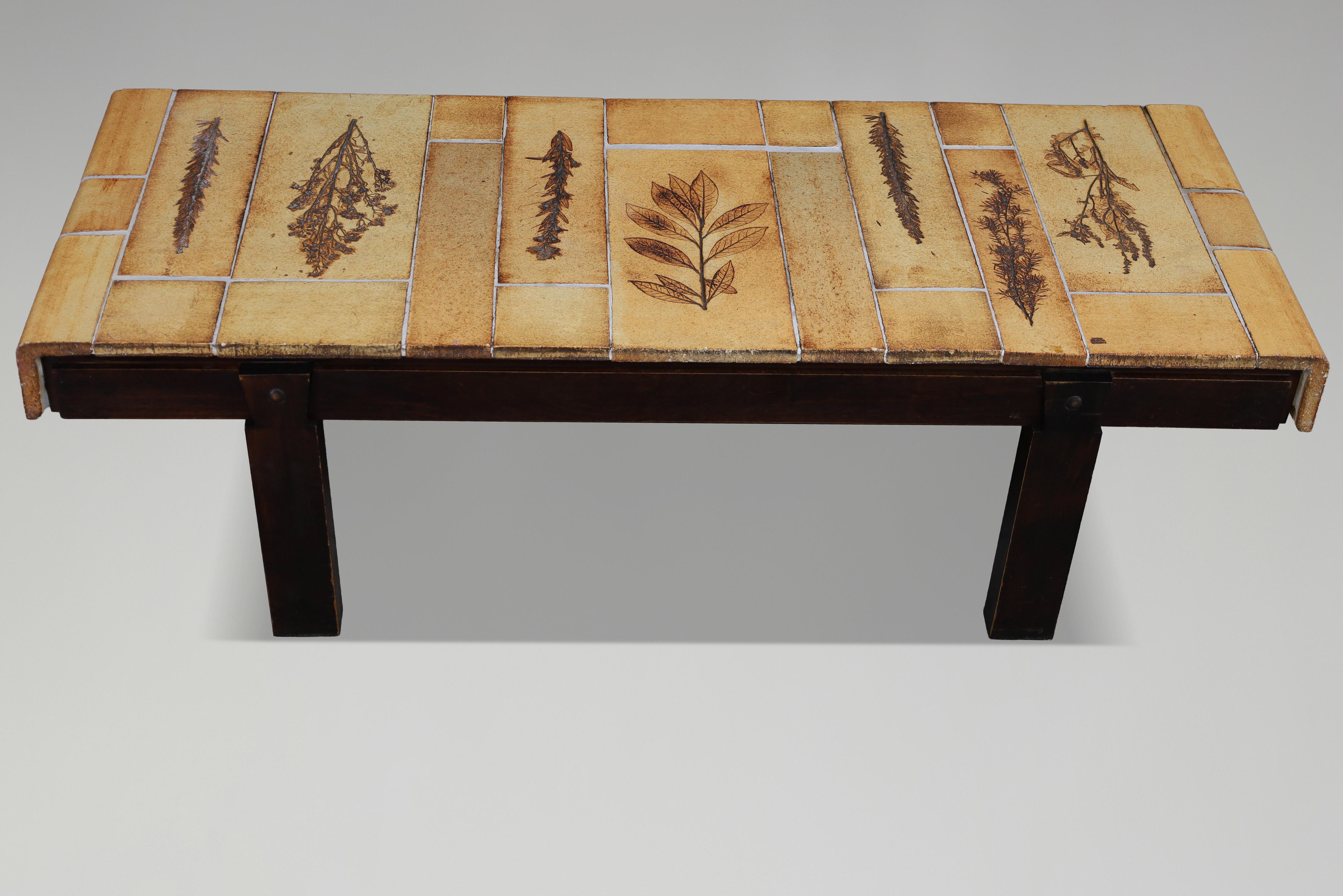 Roger Capron “Garrigue” Coffee Table with Botanical Tiles, France, 1960s For Sale 10