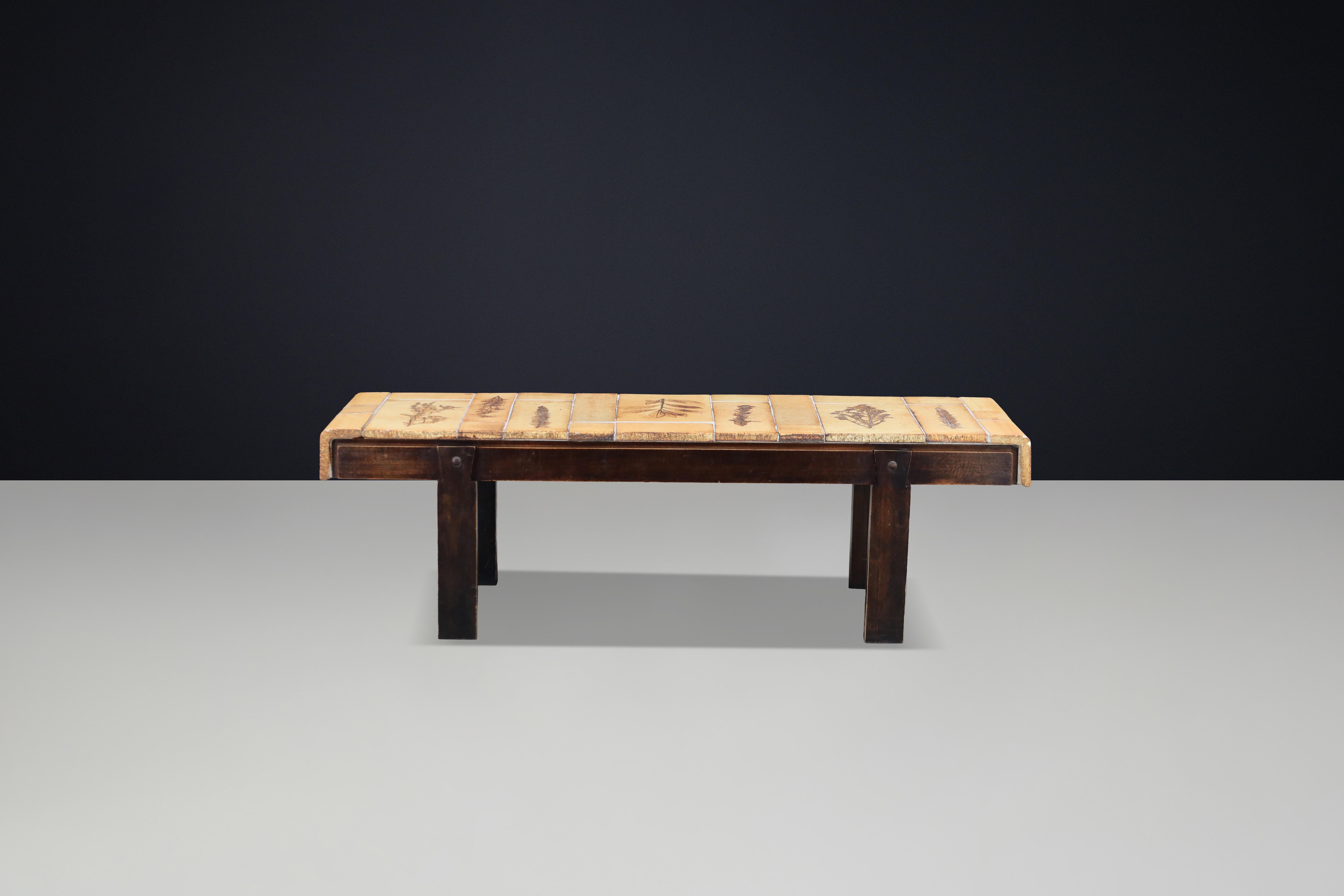 Roger Capron “Garrigue” Coffee Table with Botanical Tiles, France, 1960s For Sale 11