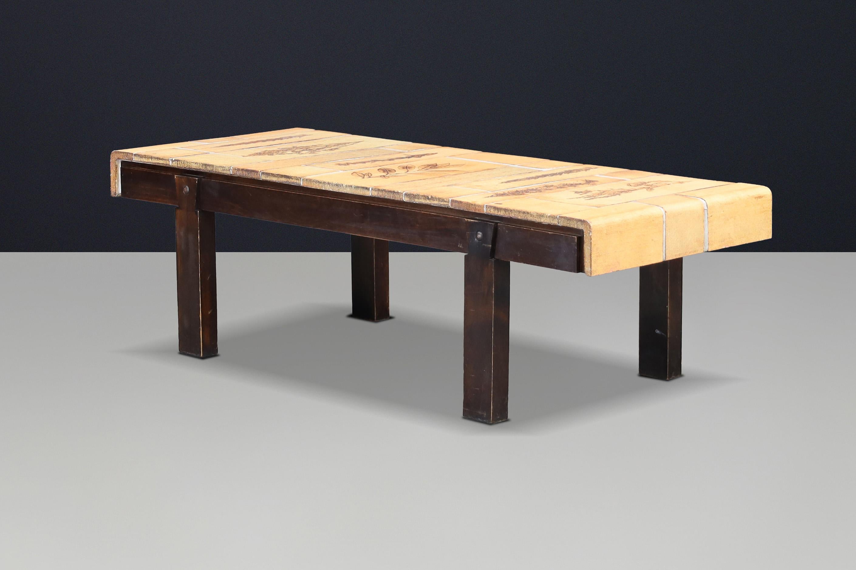 Roger Capron “Garrigue” Coffee Table with Botanical Tiles, France, 1960s For Sale 12