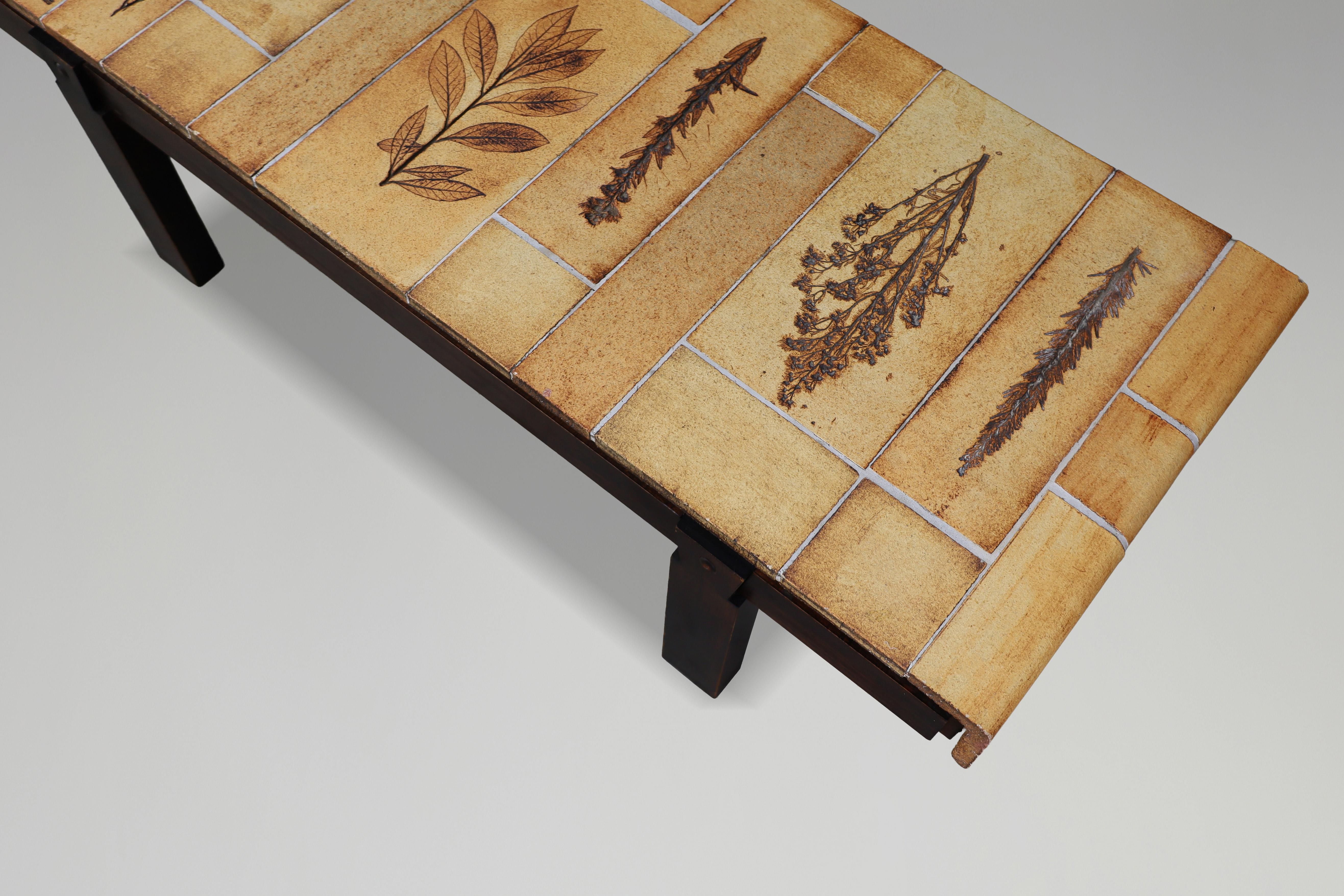 Mid-Century Modern Roger Capron “Garrigue” Coffee Table with Botanical Tiles, France, 1960s For Sale