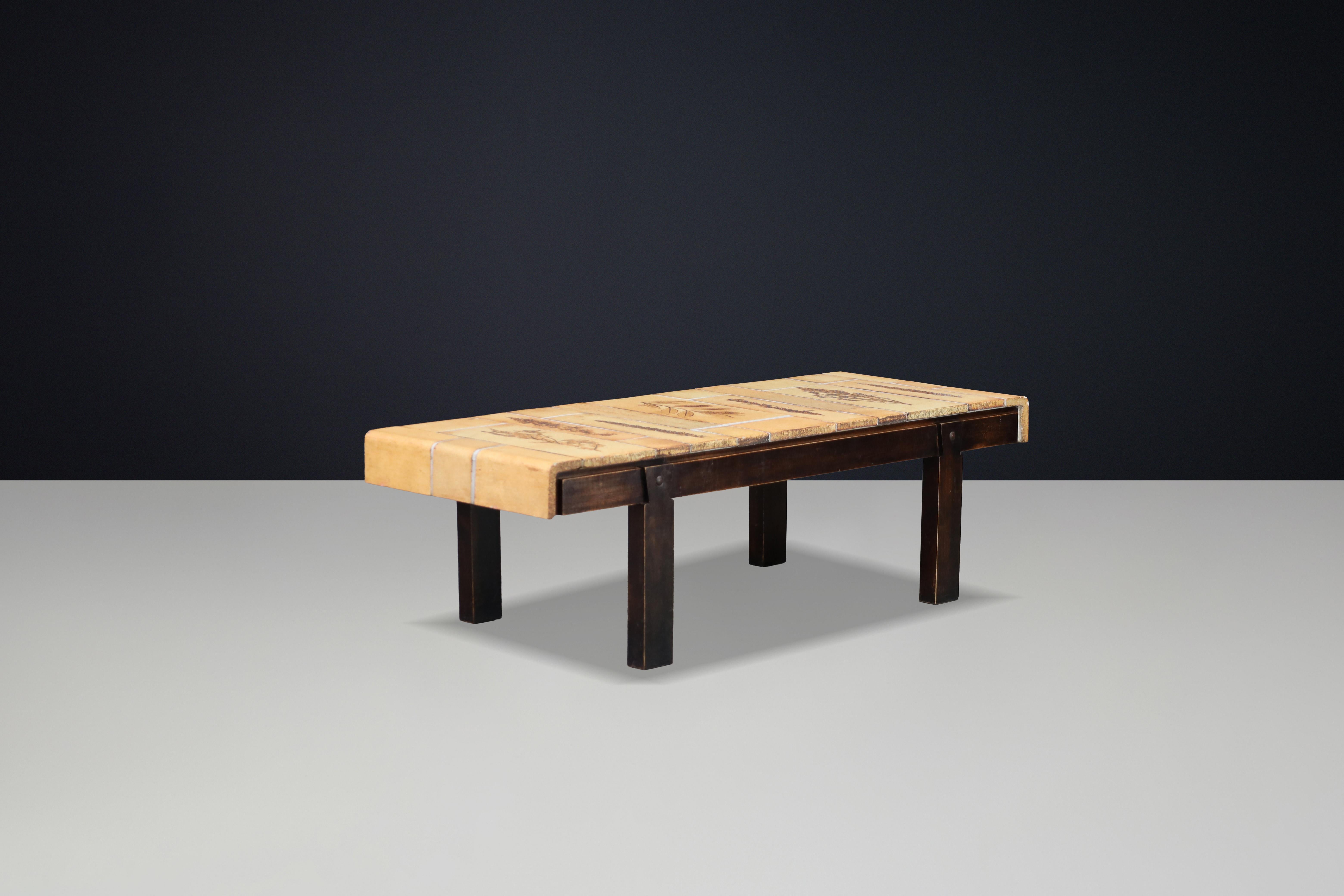 Roger Capron “Garrigue” Coffee Table with Botanical Tiles, France, 1960s In Good Condition For Sale In Almelo, NL