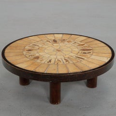 Table basse « Garrigue » de Roger Capron, avec composition botanique radiale, vers les années 1960
