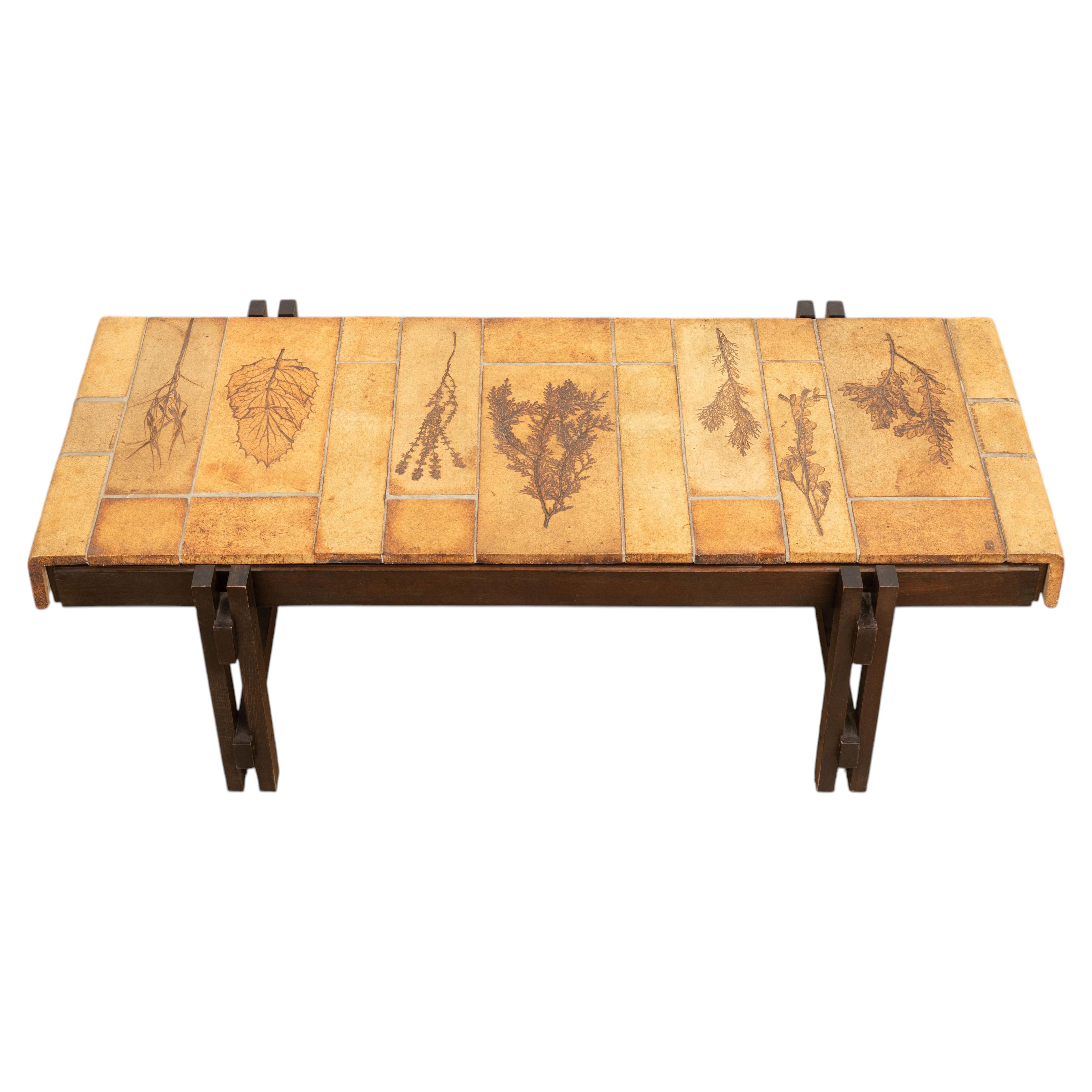 Roger Capron “Garrigue” Rectangular Coffee Table, Ceramic Tile Top, France 1970 For Sale