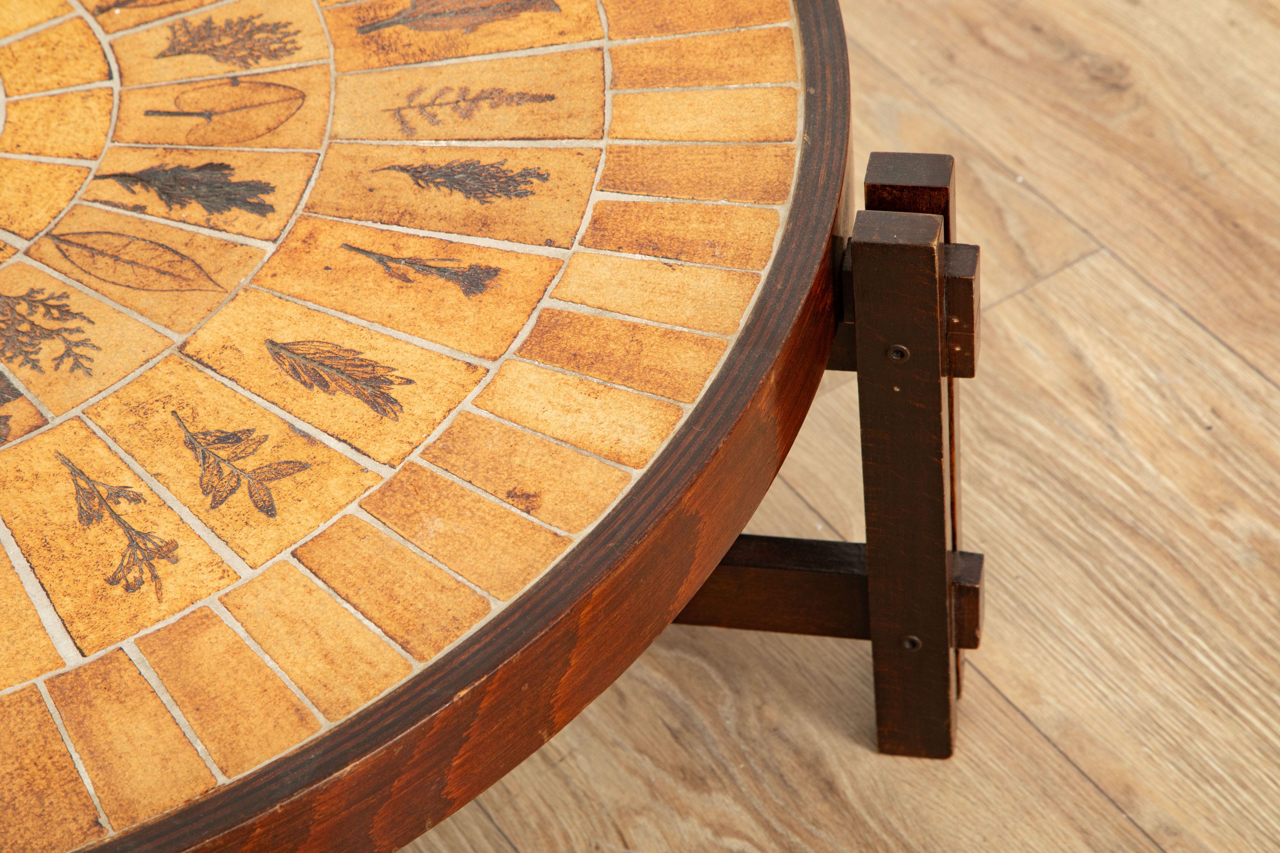 Glazed Roger Capron “Garrigue” Round Coffee Table, Ceramic Tile Top, France 1970 For Sale