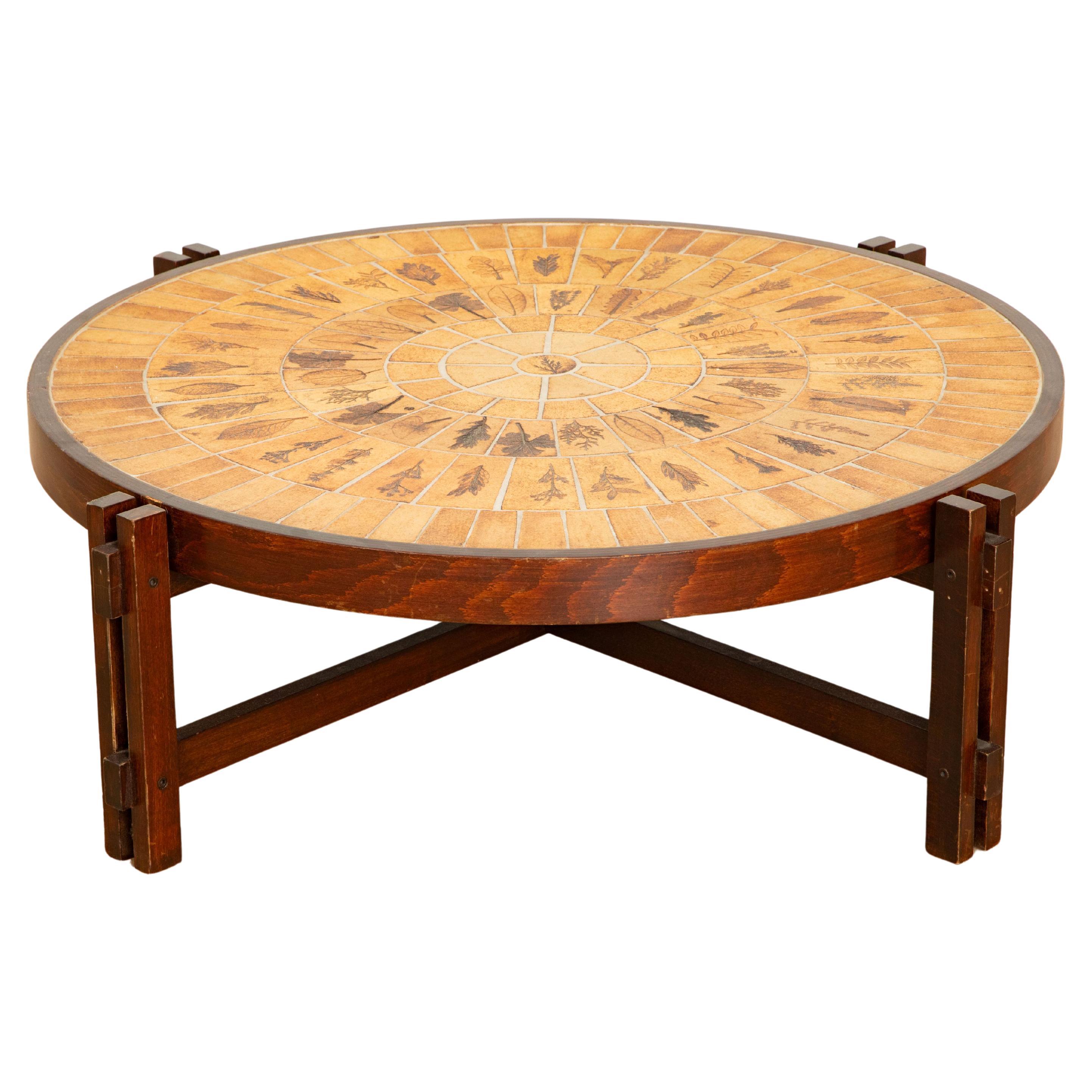 Roger Capron “Garrigue” Round Coffee Table, Ceramic Tile Top, France 1970 For Sale