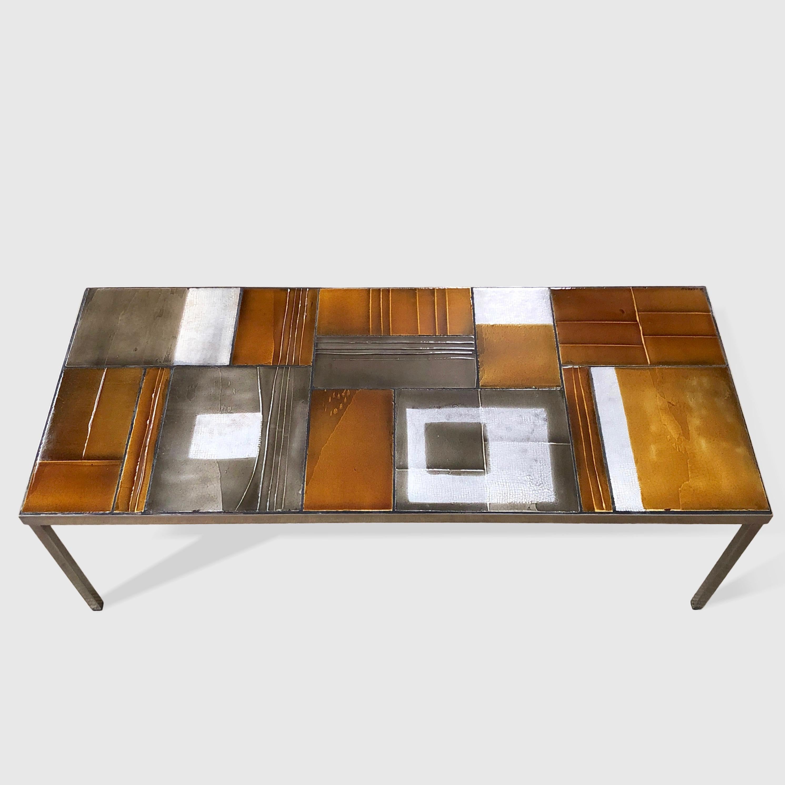 Roger Capron, Glazed Lava Tile Coffee Table In Good Condition In NICE, FR